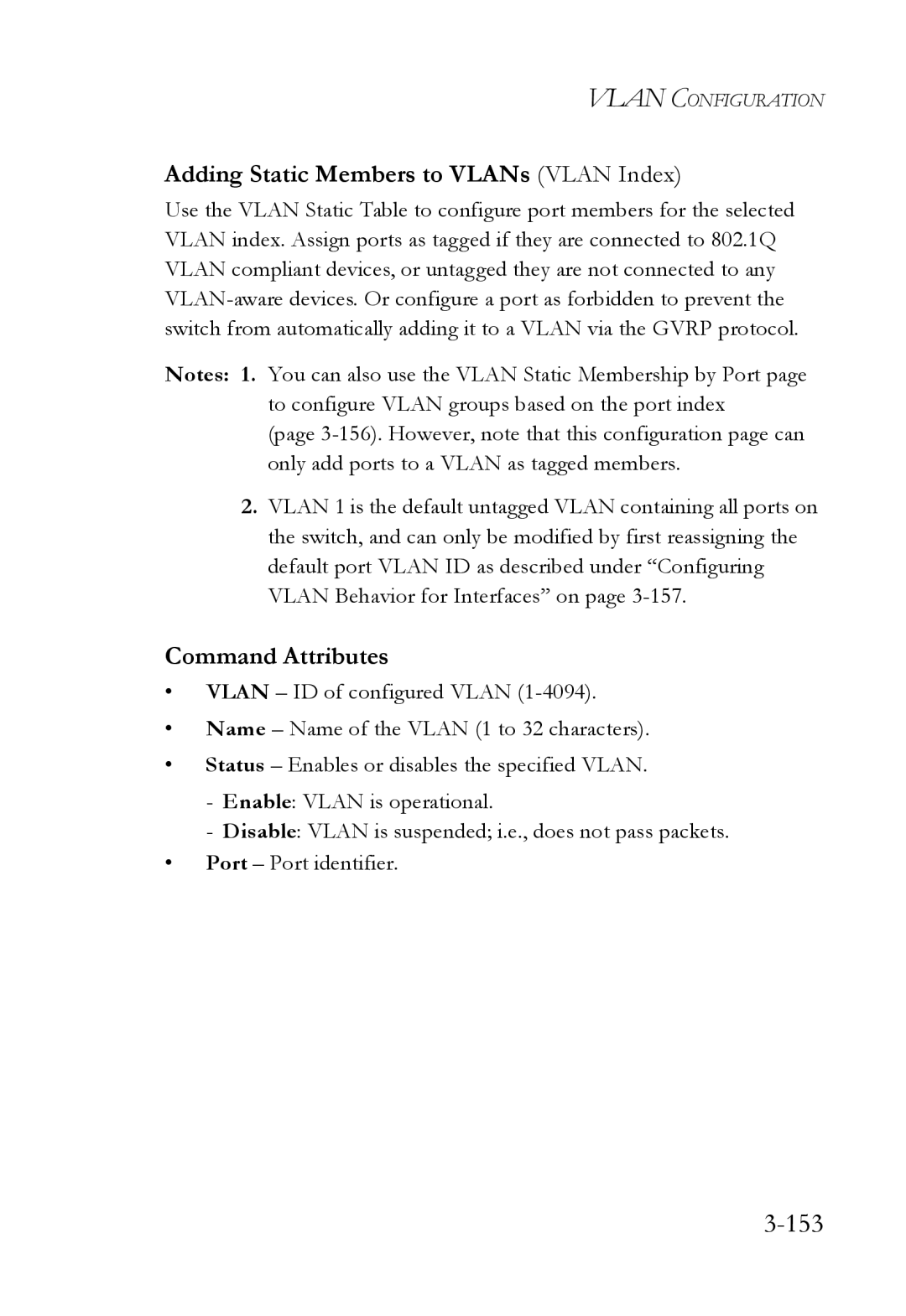 SMC Networks SMC6224M manual 153, Adding Static Members to VLANs Vlan Index 