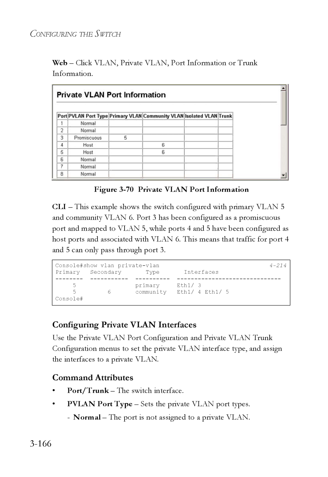 SMC Networks SMC6224M manual 166, Configuring Private Vlan Interfaces 