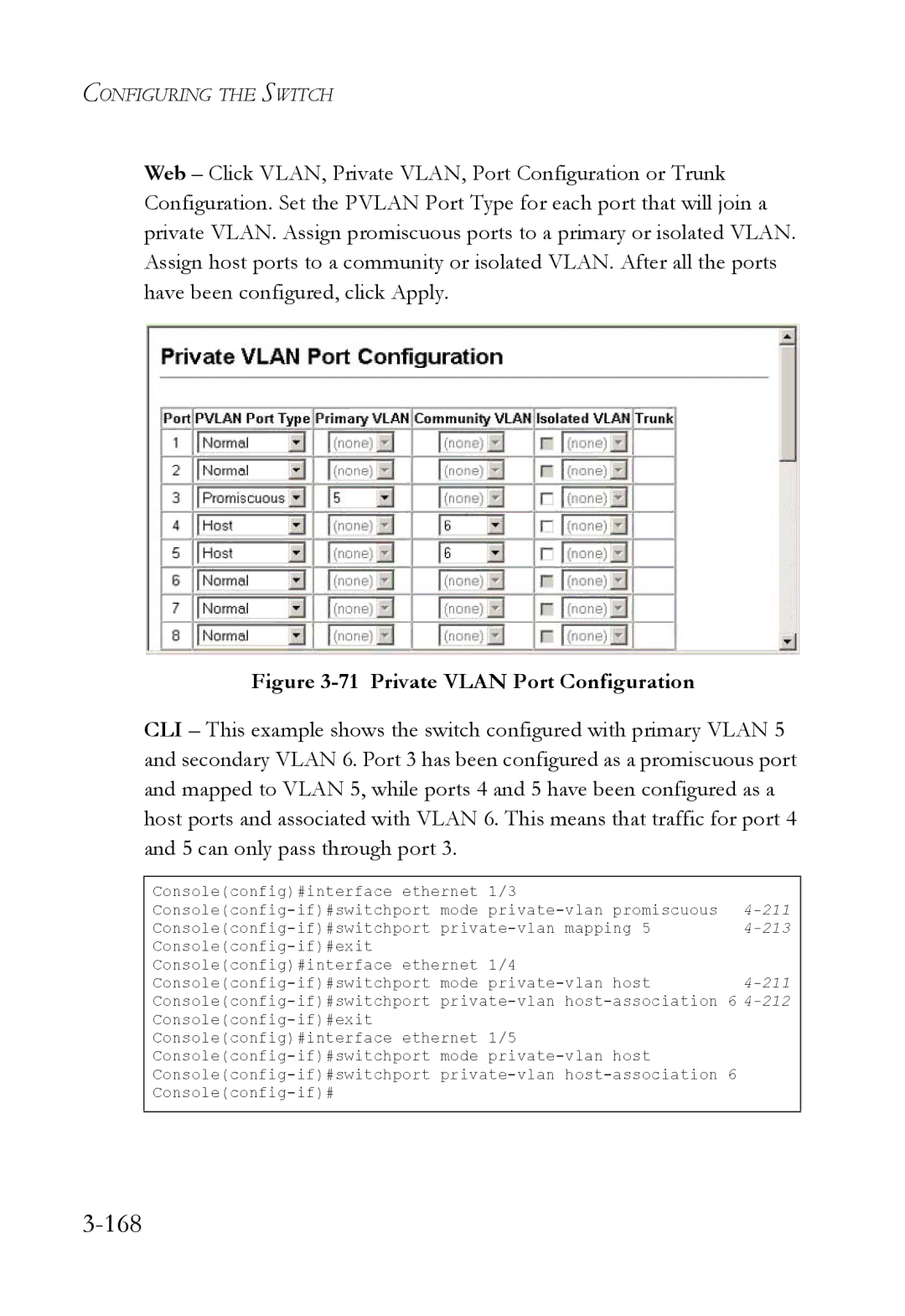 SMC Networks SMC6224M manual 168, Private Vlan Port Configuration 