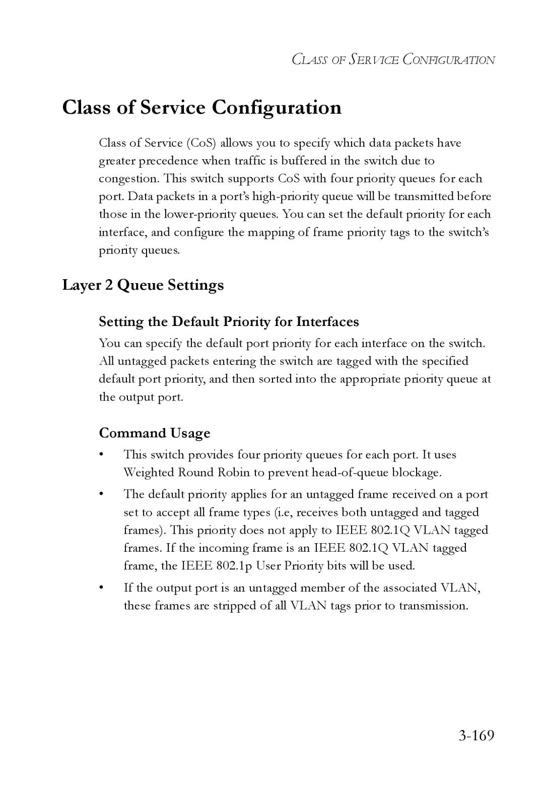 SMC Networks SMC6224M manual Class of Service Configuration, Layer 2 Queue Settings, 169 