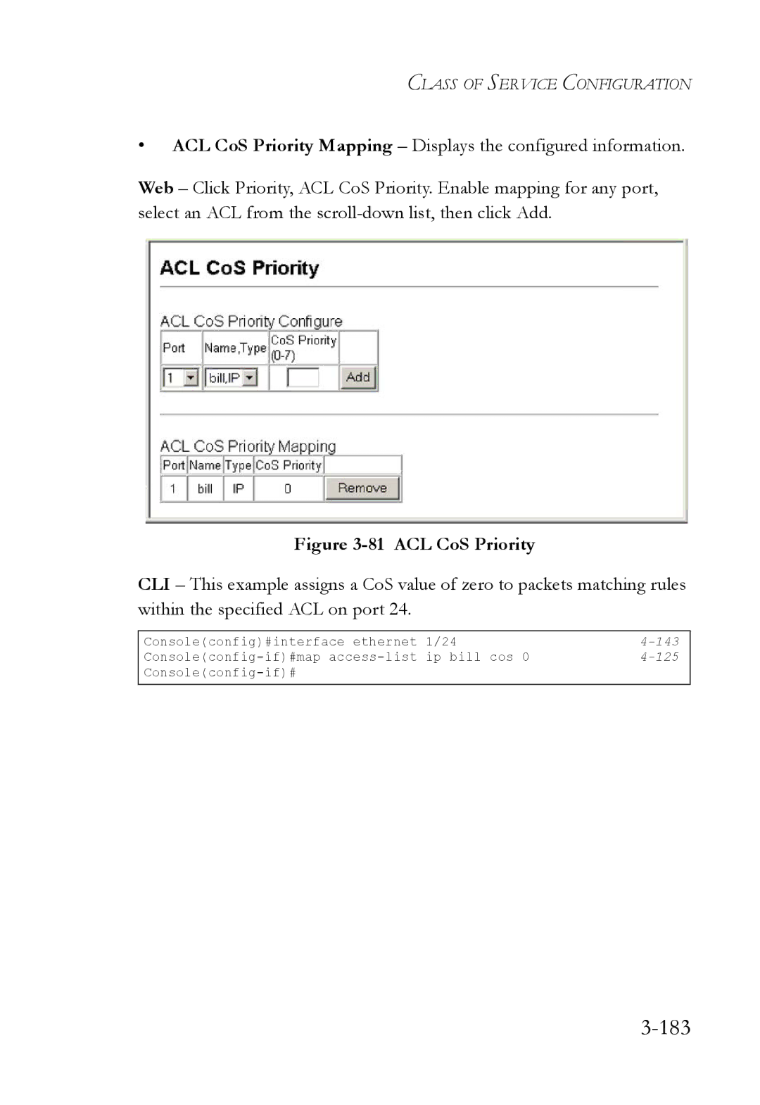 SMC Networks SMC6224M manual 183, ACL CoS Priority 