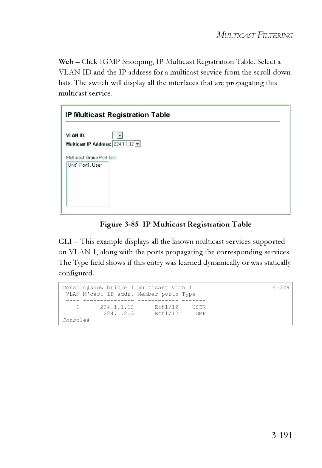 SMC Networks SMC6224M manual 191, IP Multicast Registration Table 