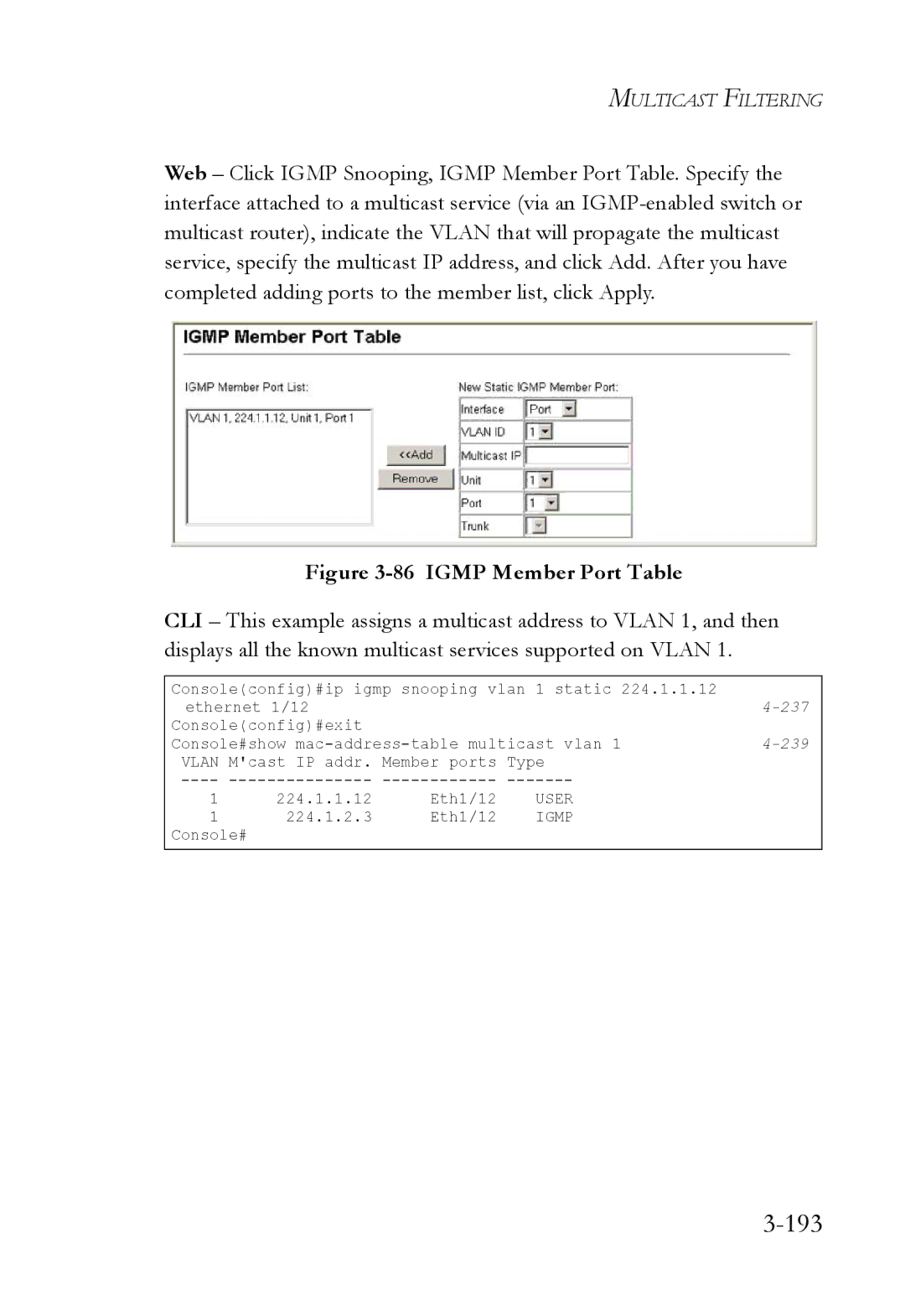 SMC Networks SMC6224M manual 193, Igmp Member Port Table 