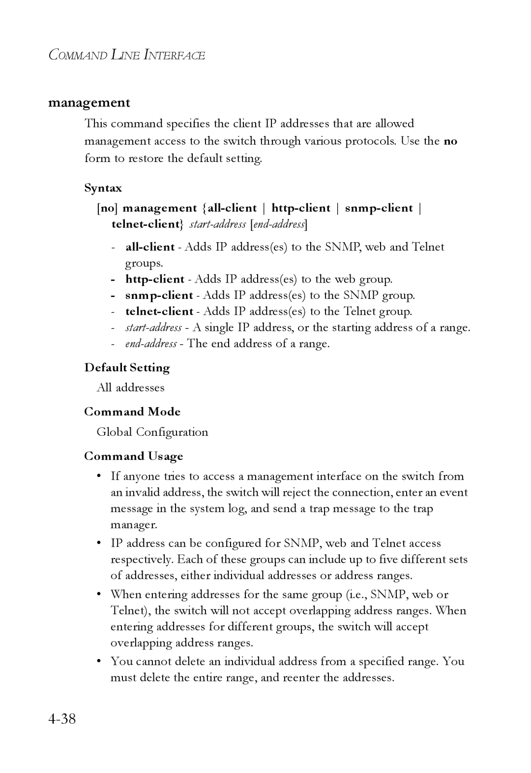 SMC Networks SMC6224M manual Management, All addresses 