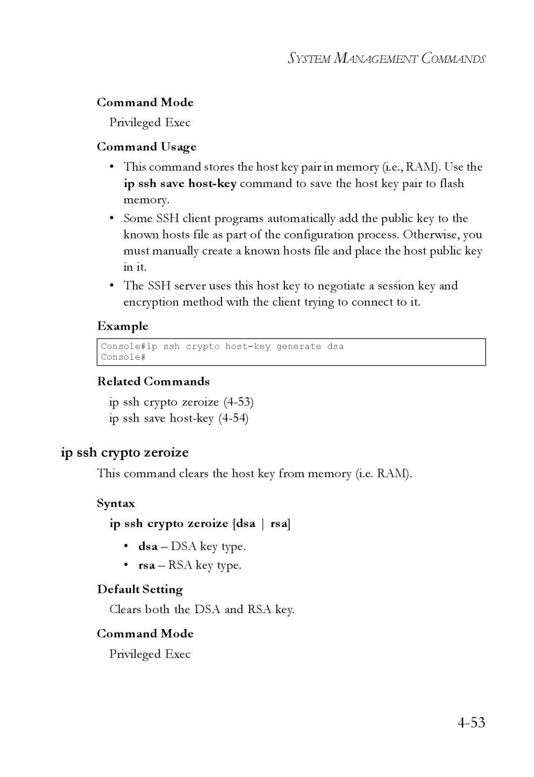 SMC Networks SMC6224M manual Syntax Ip ssh crypto zeroize dsa rsa 