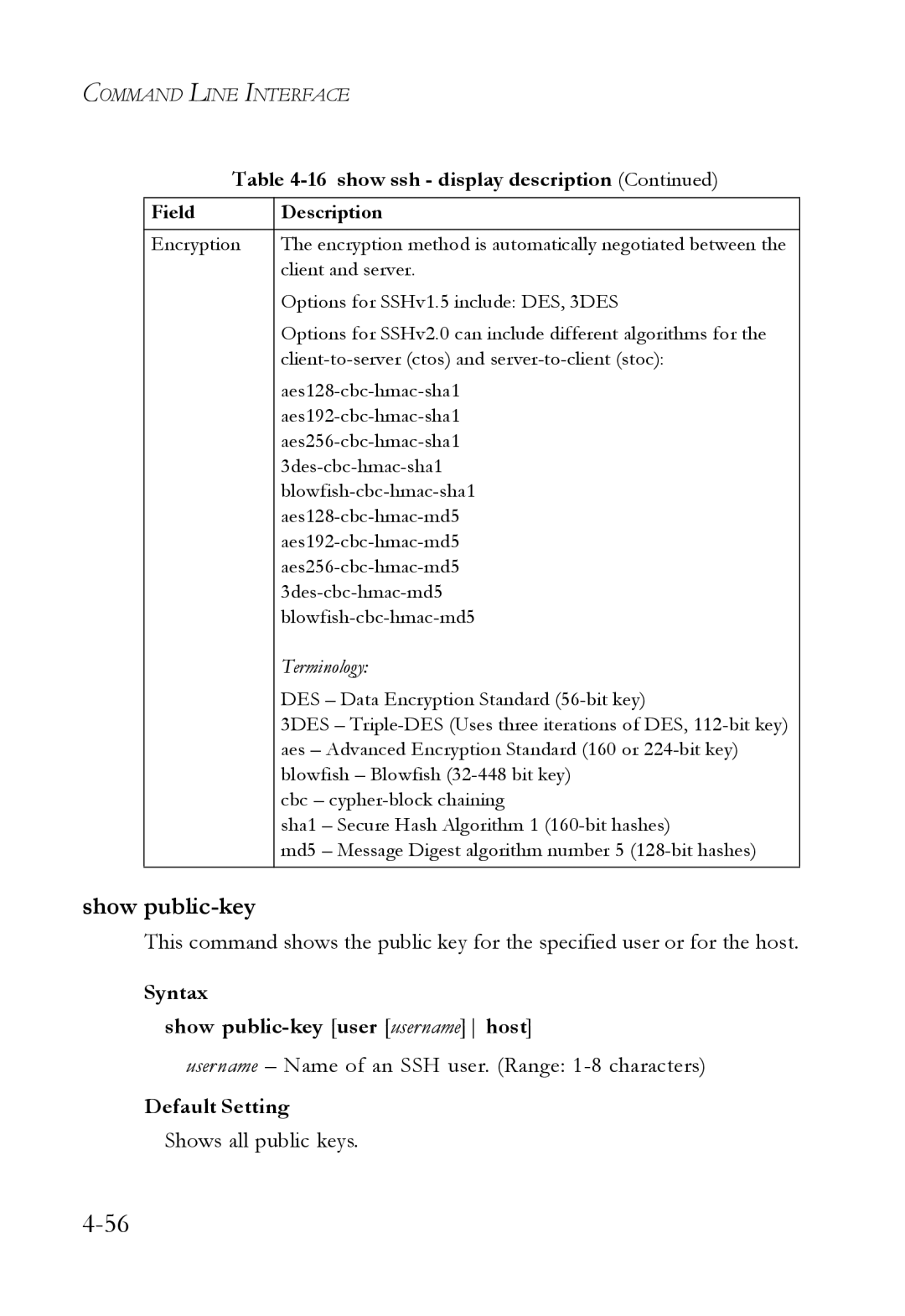 SMC Networks SMC6224M Syntax Show public-key user username host, Username Name of an SSH user. Range 1-8 characters 