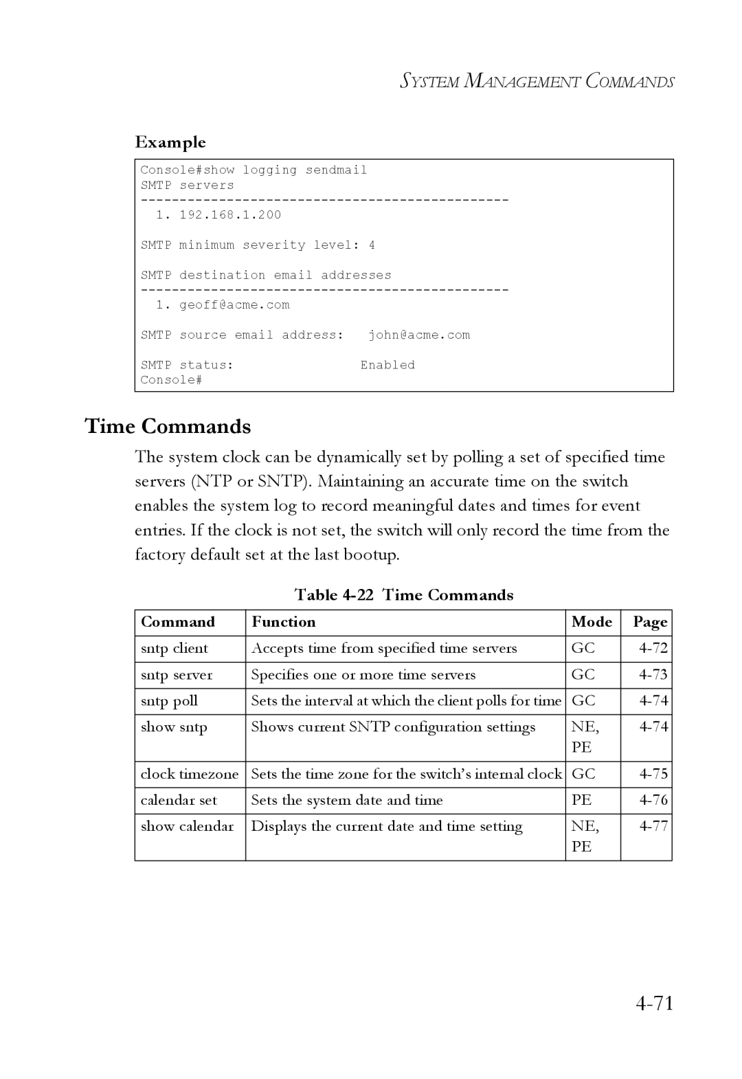 SMC Networks SMC6224M manual Time Commands 