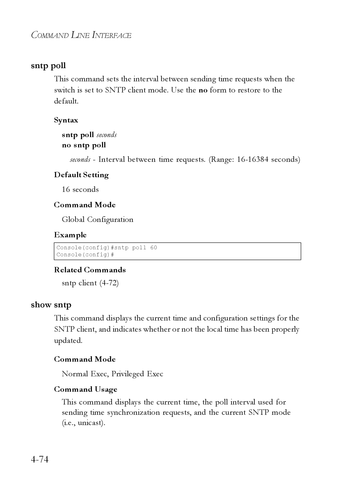 SMC Networks SMC6224M manual Show sntp, Syntax Sntp poll seconds no sntp poll, Sntp client 