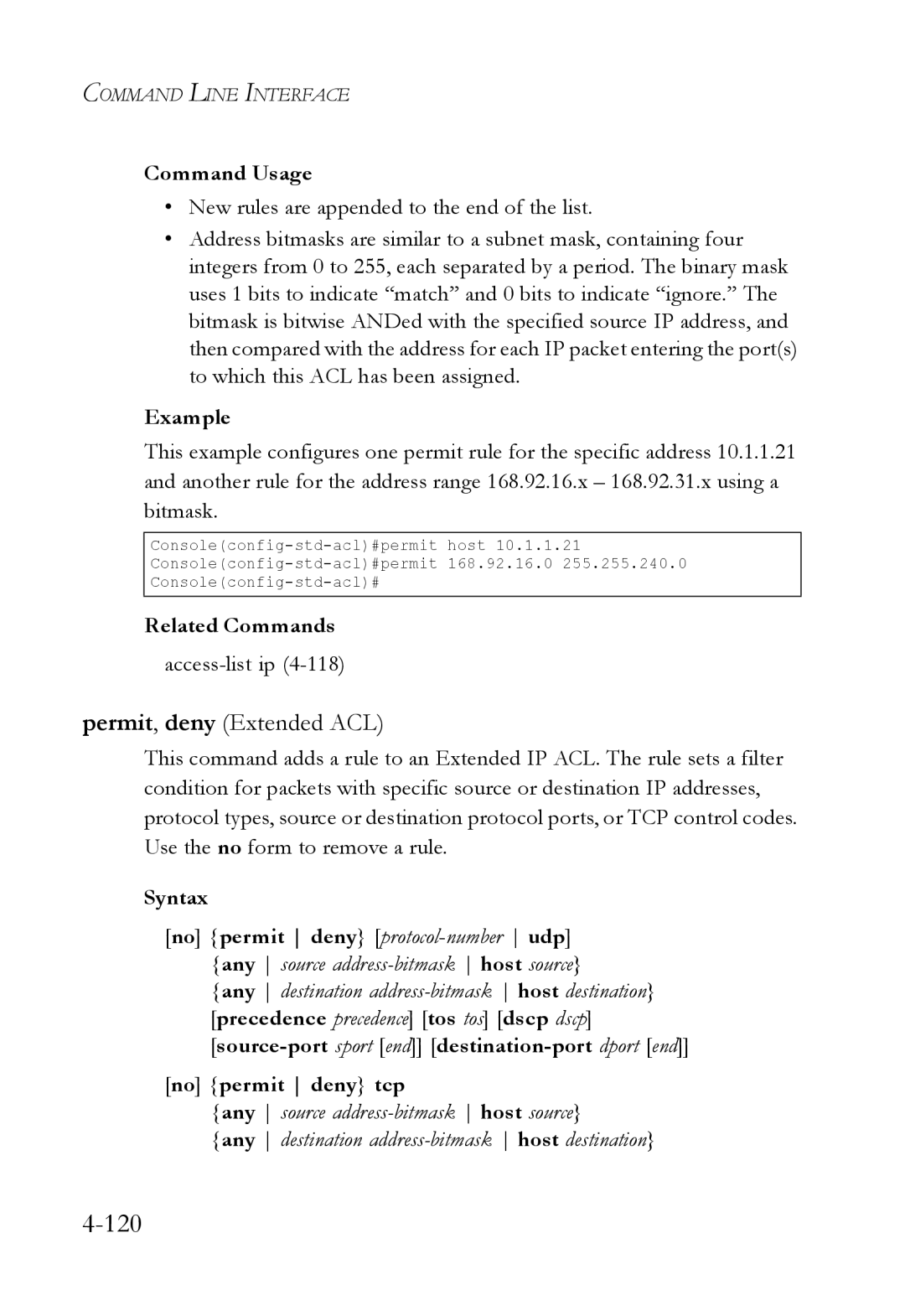 SMC Networks SMC6224M manual Access-list ip, No permit deny tcp 