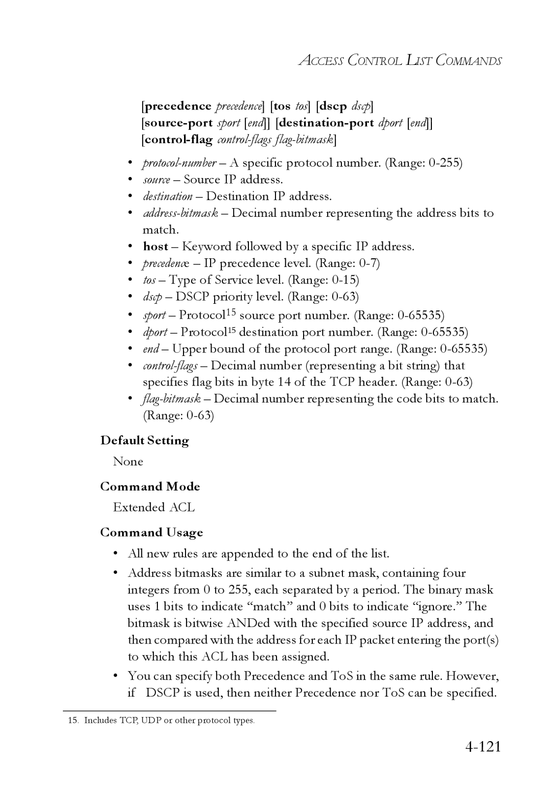 SMC Networks SMC6224M manual Precedence source-port control-flag, Extended ACL 