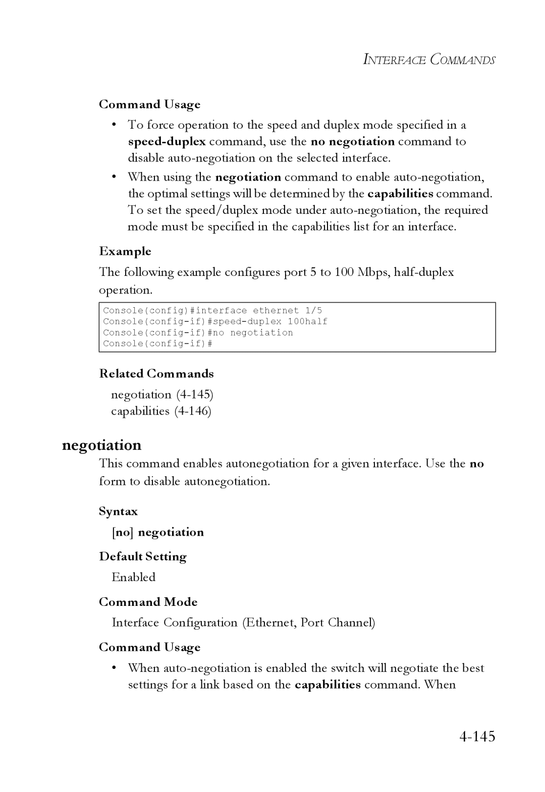 SMC Networks SMC6224M manual Negotiation 4-145 capabilities, Syntax No negotiation Default Setting 