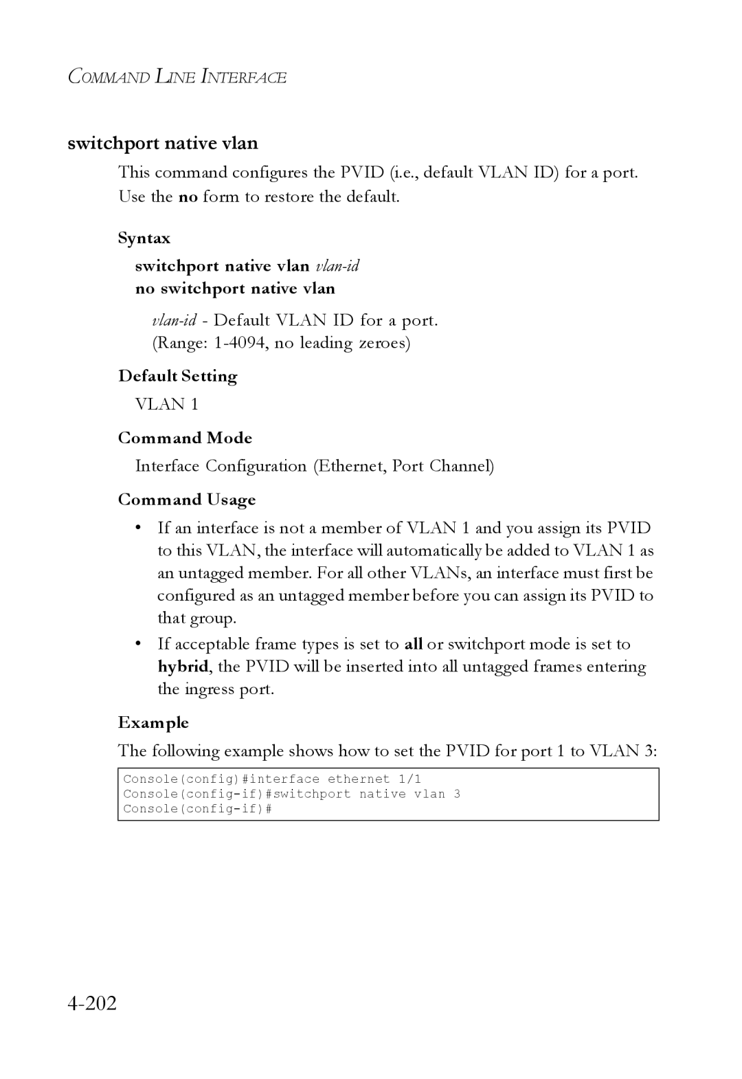 SMC Networks SMC6224M manual 202, Switchport native vlan 