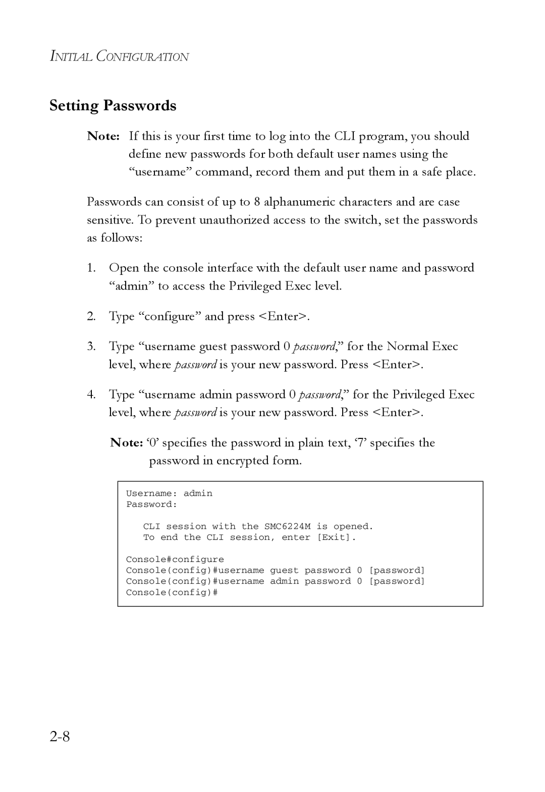 SMC Networks SMC6224M manual Setting Passwords 