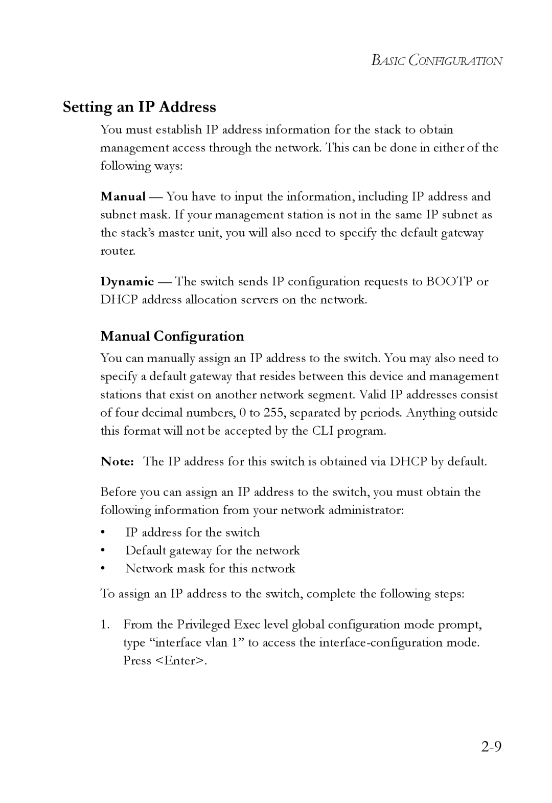 SMC Networks SMC6224M manual Setting an IP Address, Manual Configuration 