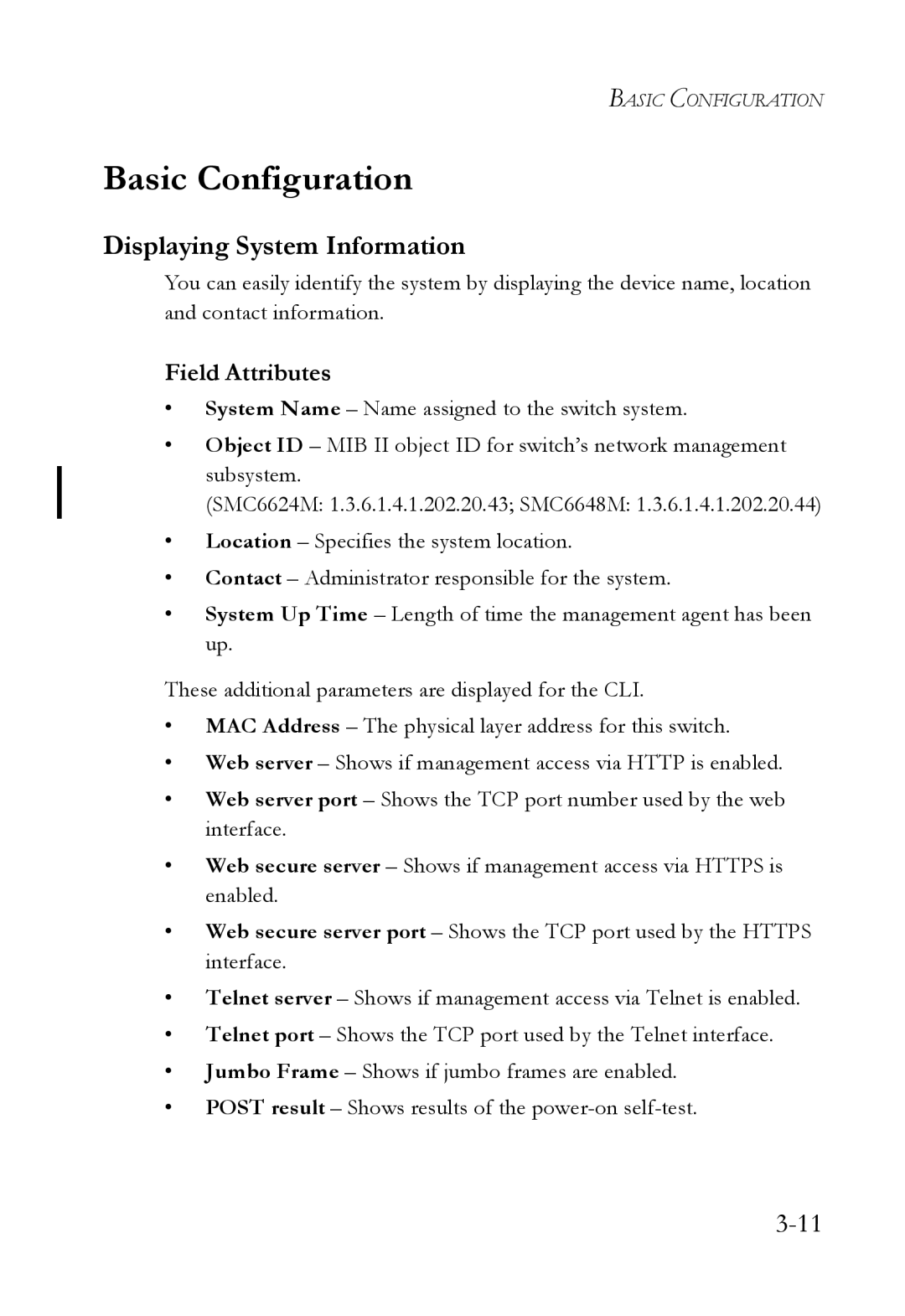 SMC Networks SMC6224M manual Displaying System Information, Field Attributes 