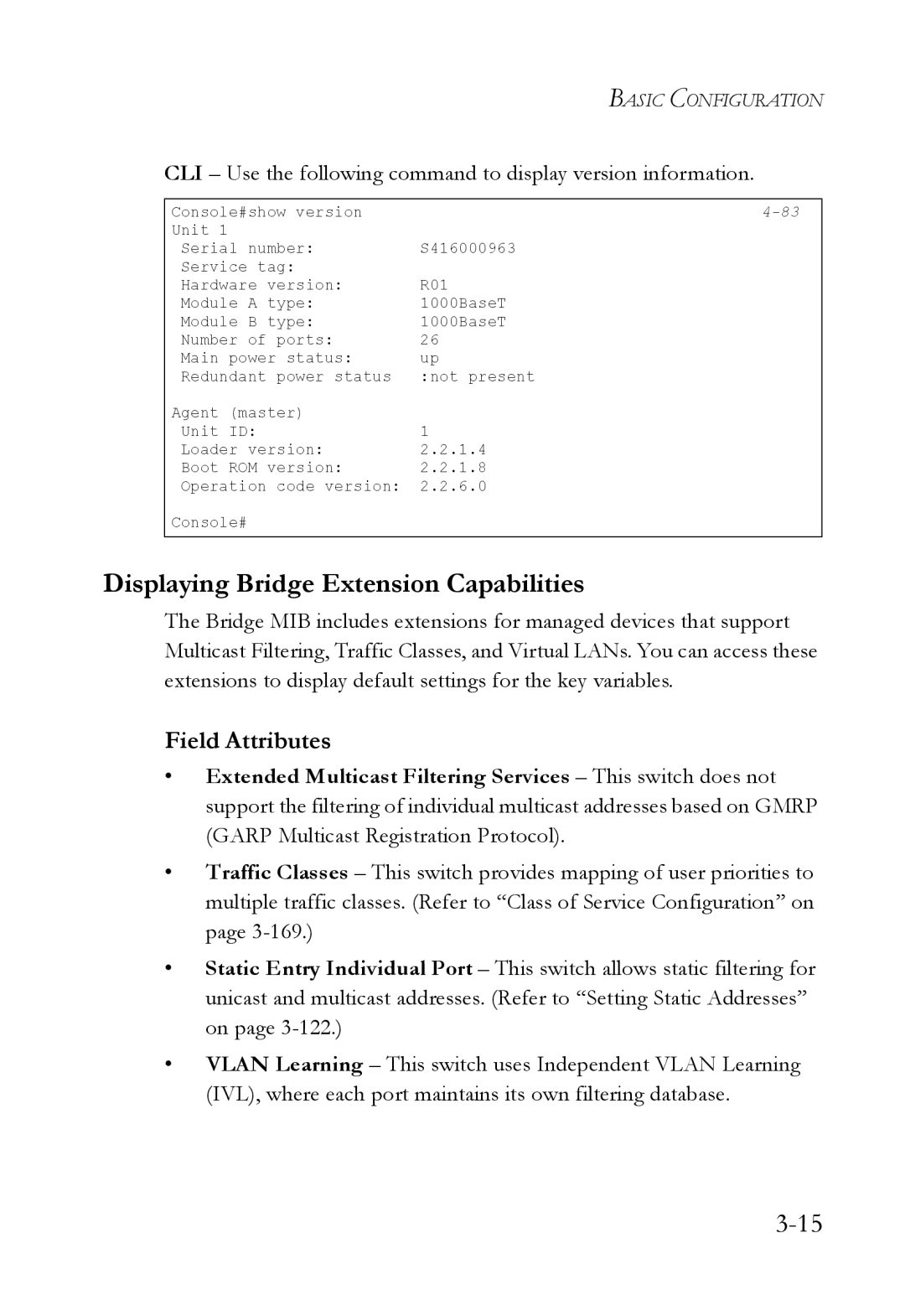 SMC Networks SMC6224M manual Displaying Bridge Extension Capabilities 