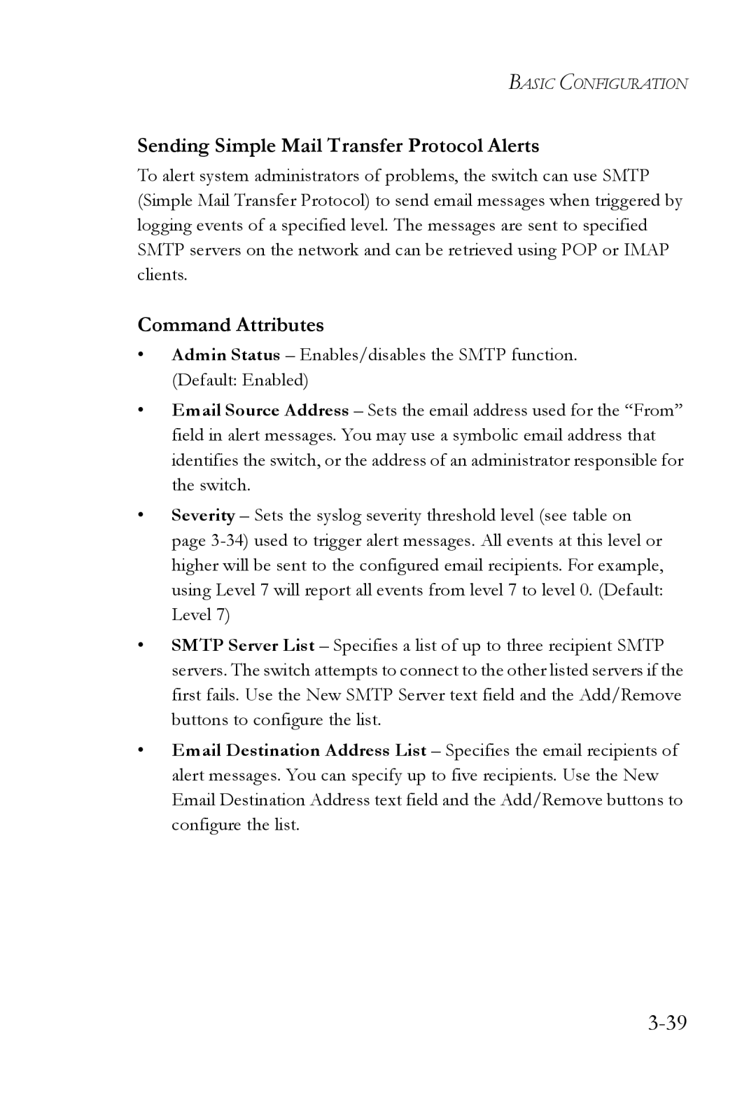 SMC Networks SMC6224M manual Sending Simple Mail Transfer Protocol Alerts, Command Attributes 