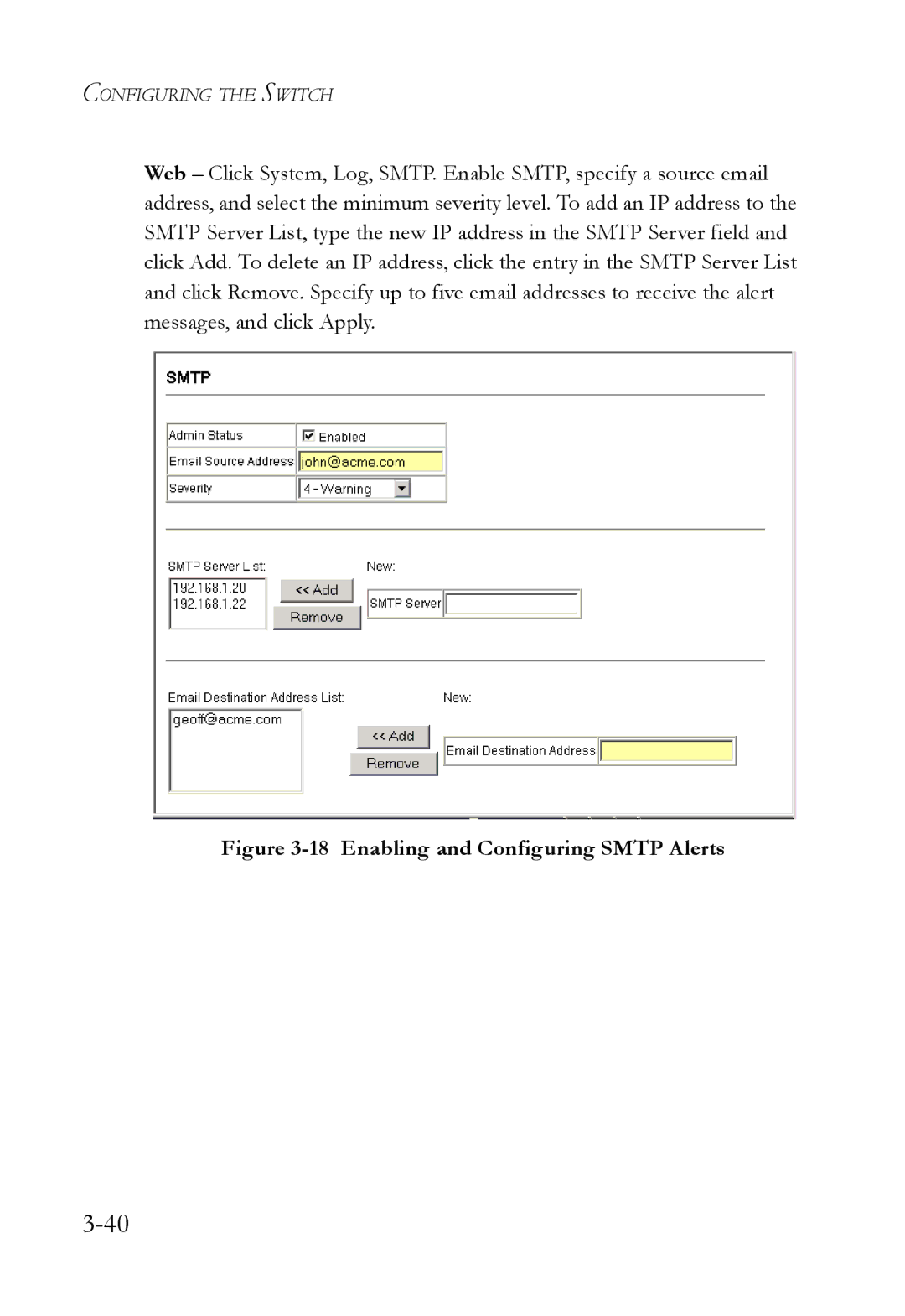 SMC Networks SMC6224M manual Enabling and Configuring Smtp Alerts 