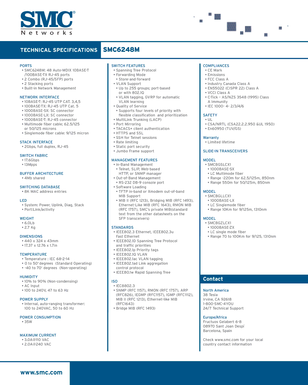 SMC Networks SMC6248M specifications IEEE802.1Q Vlan, SMCBGSLCX1, SMCBGLLCX1, SMCBGZLCX1 