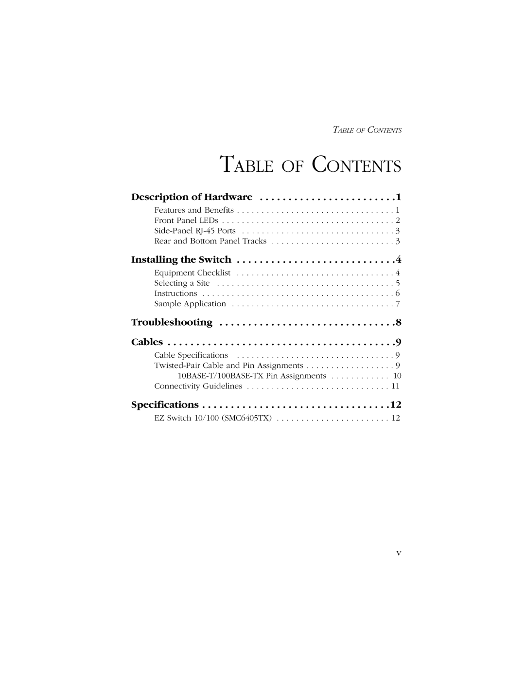 SMC Networks SMC6405TX manual Table of Contents 