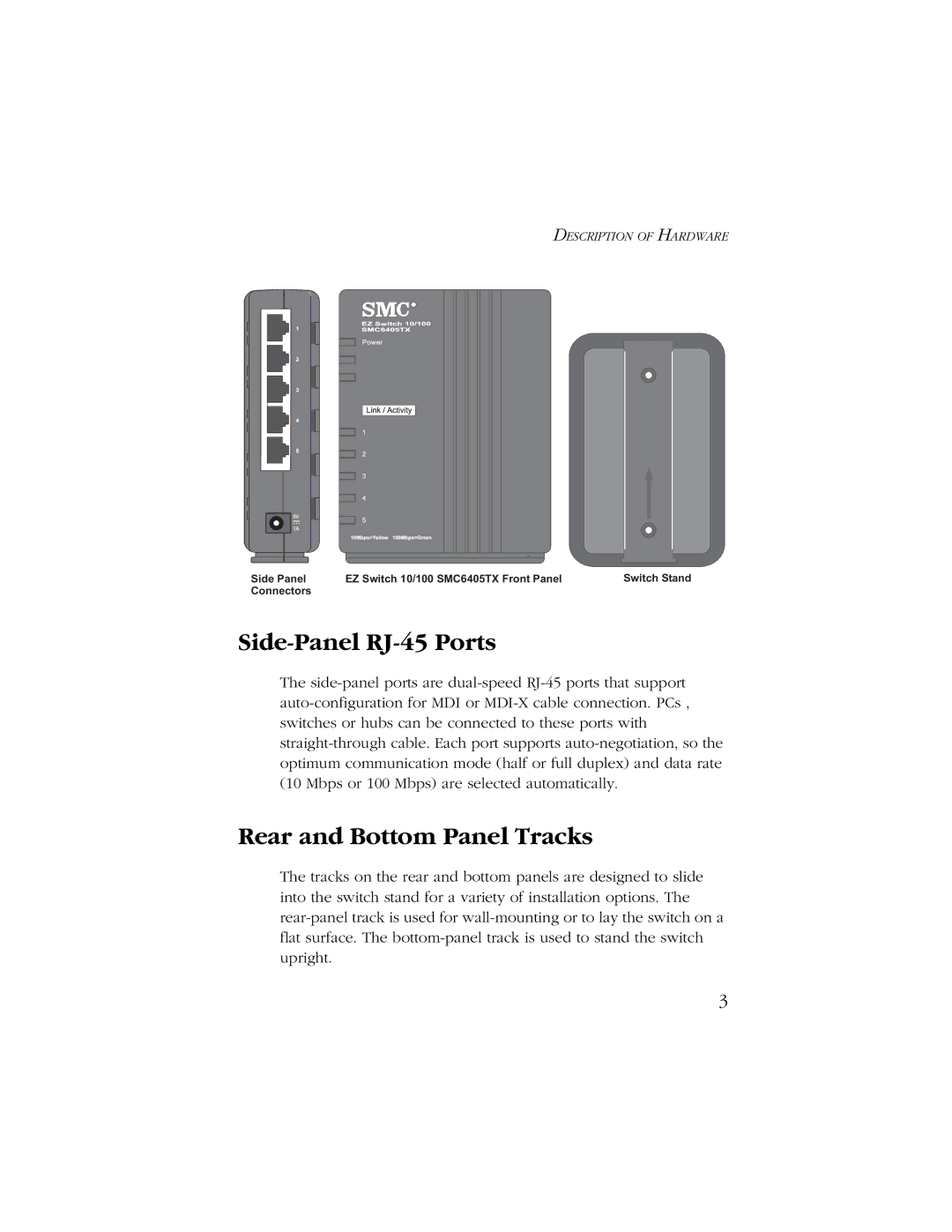 SMC Networks SMC6405TX manual Side-Panel RJ-45 Ports, Rear and Bottom Panel Tracks 