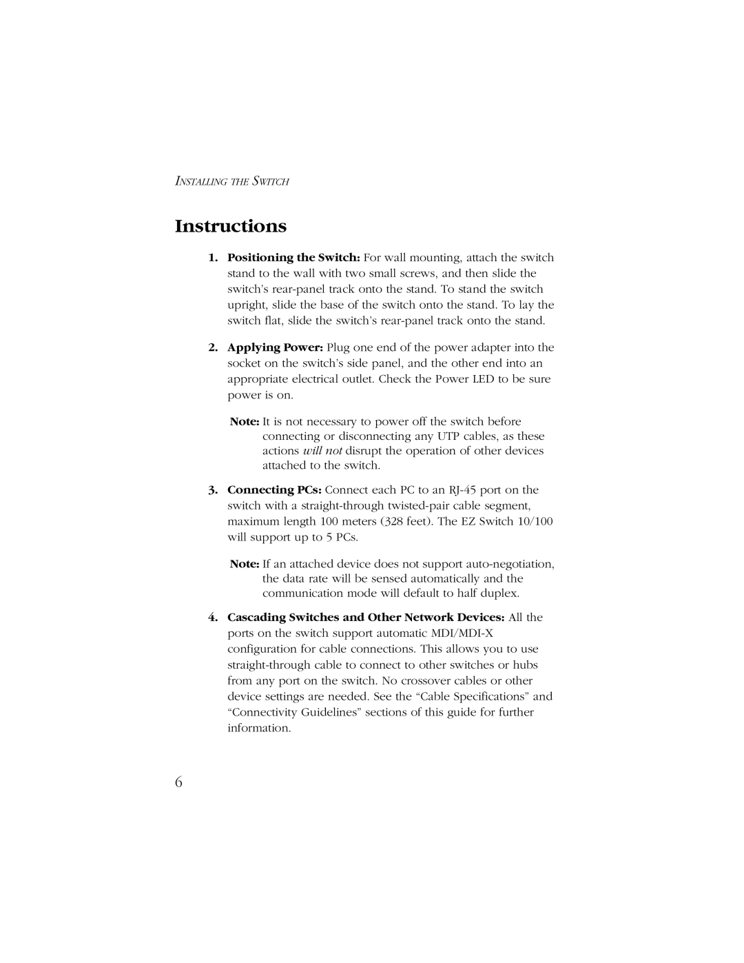 SMC Networks SMC6405TX manual Instructions 