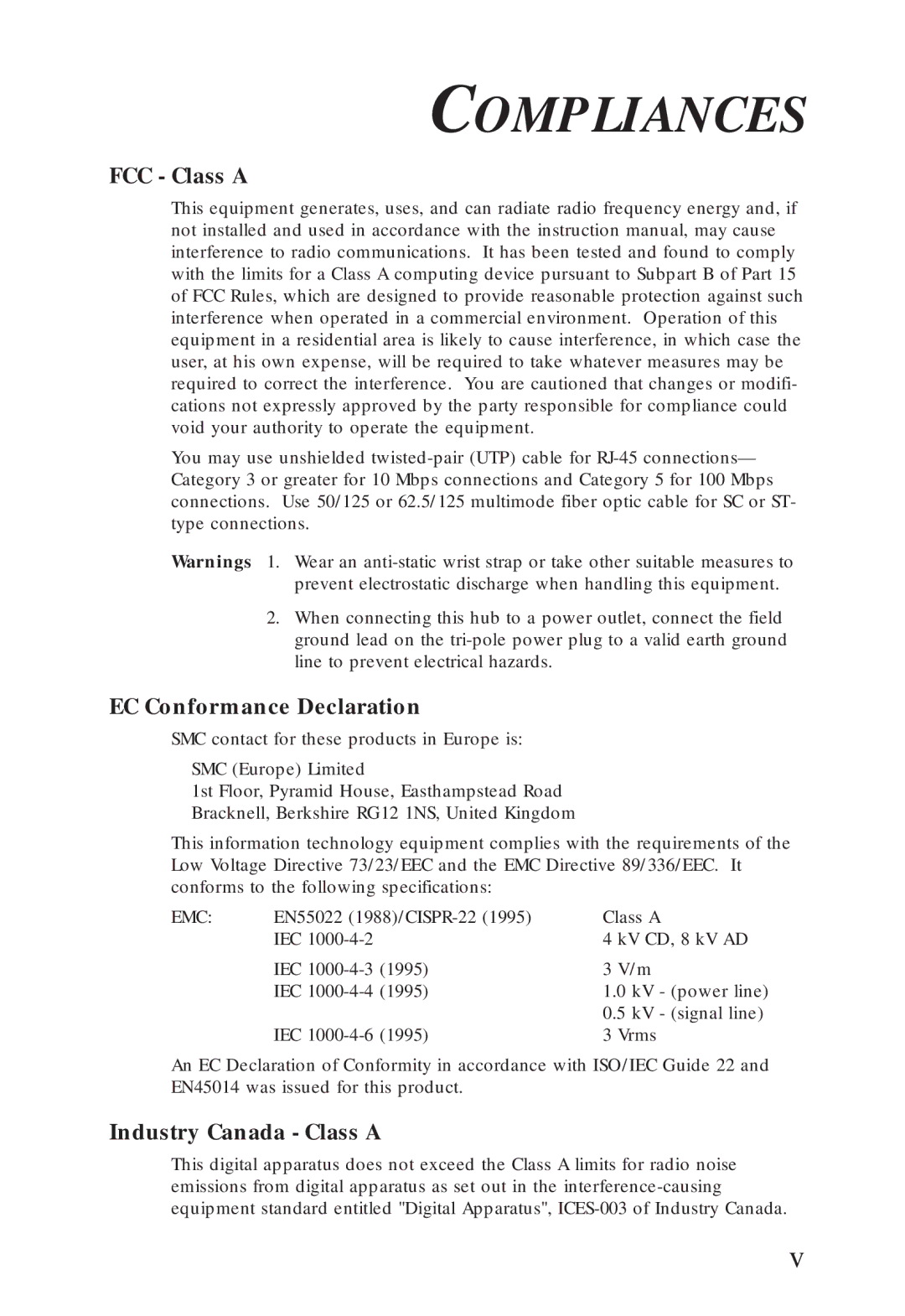 SMC Networks SMC6608M, SMC6608T manual Compliances, FCC Class a, EC Conformance Declaration, Industry Canada Class a 