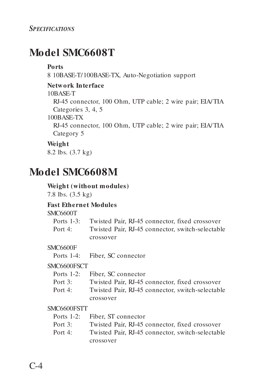 SMC Networks manual Model SMC6608T, Model SMC6608M 