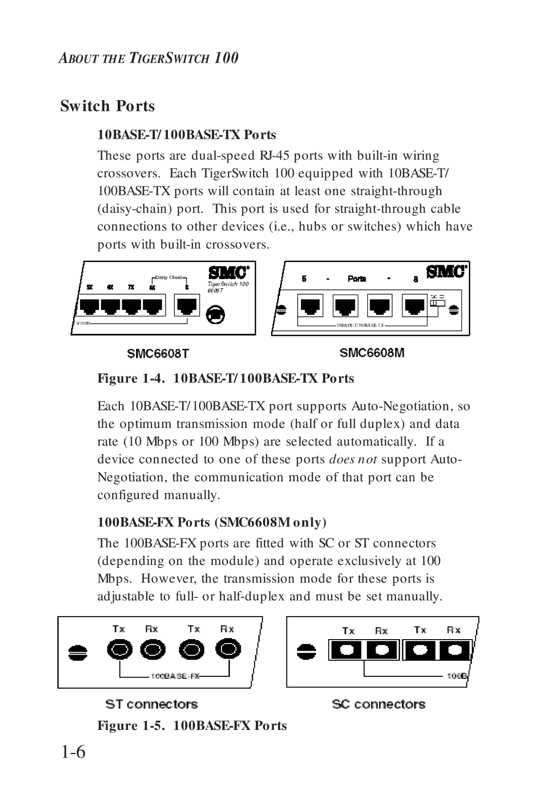 SMC Networks SMC6608T manual Switch Ports, 10BASE-T/100BASE-TX Ports, 100BASE-FX Ports SMC6608M only 