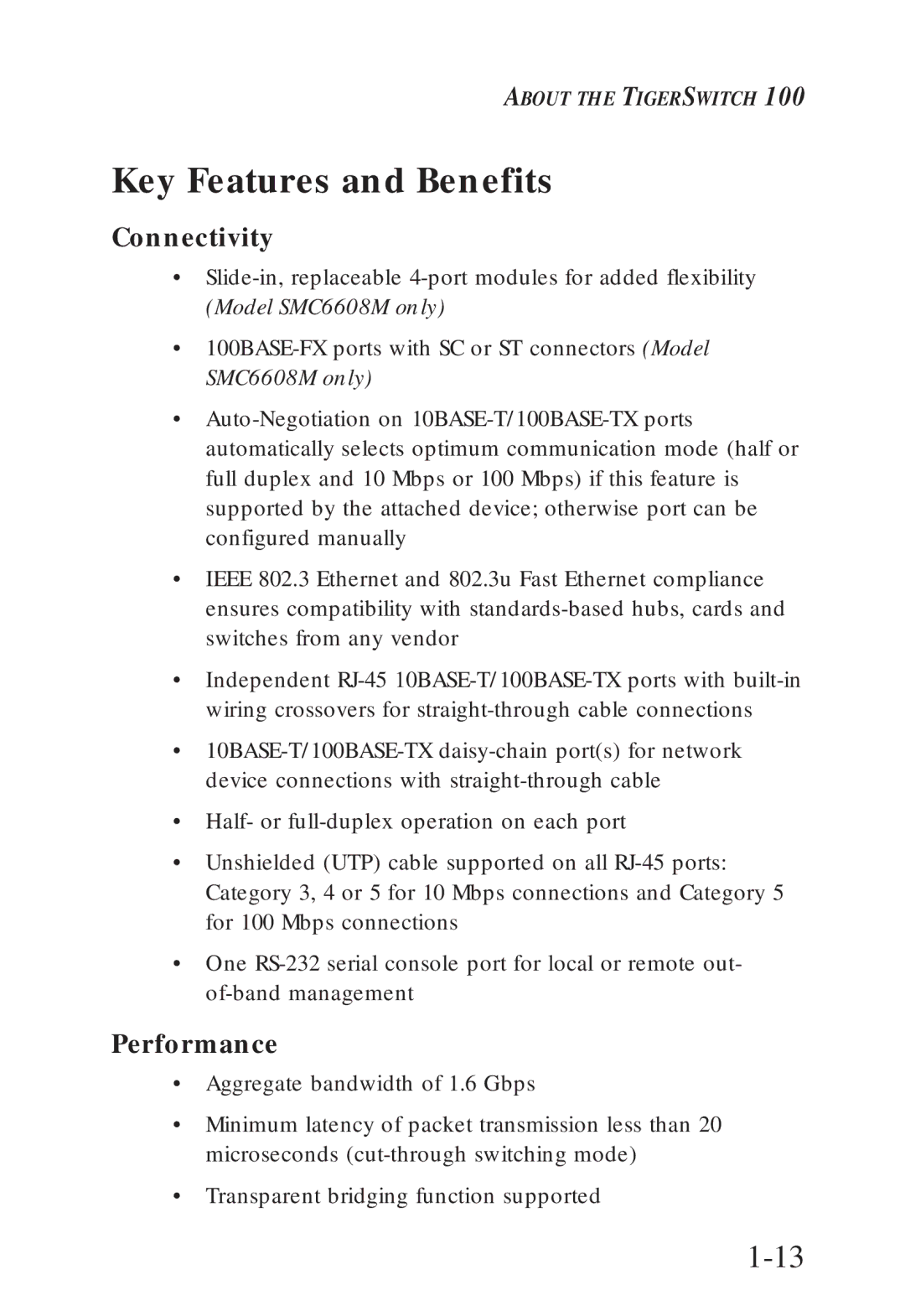 SMC Networks SMC6608M, SMC6608T manual Key Features and Benefits, Connectivity, Performance 