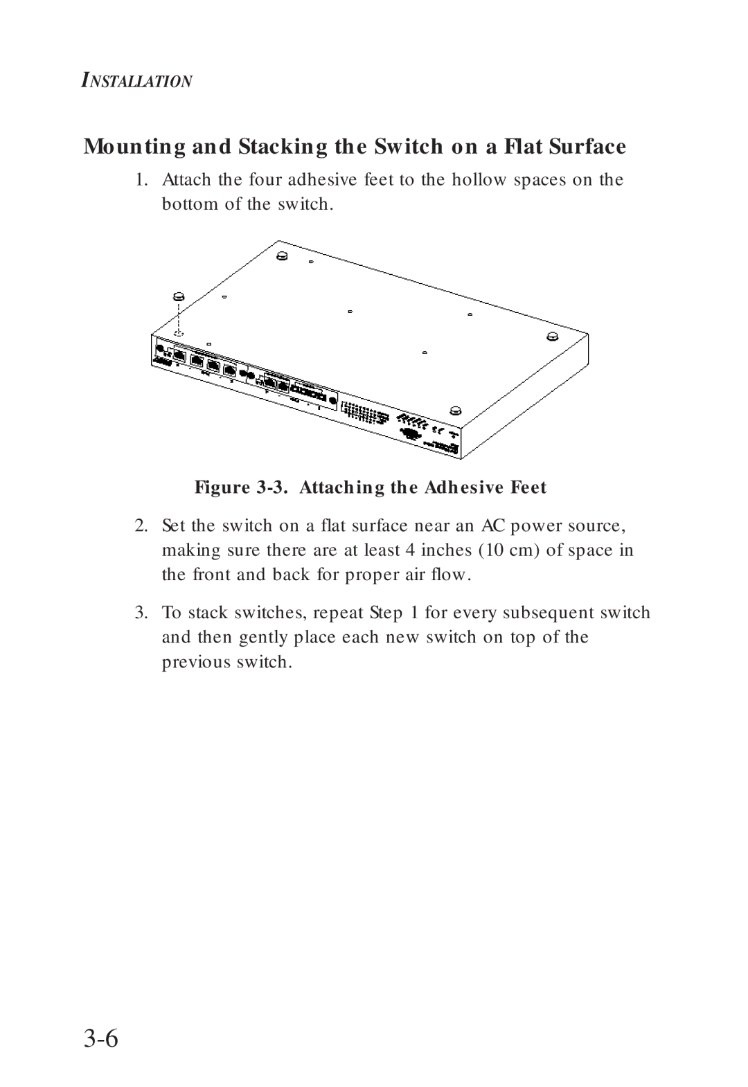 SMC Networks SMC6608T, SMC6608M manual Mounting and Stacking the Switch on a Flat Surface, Attaching the Adhesive Feet 