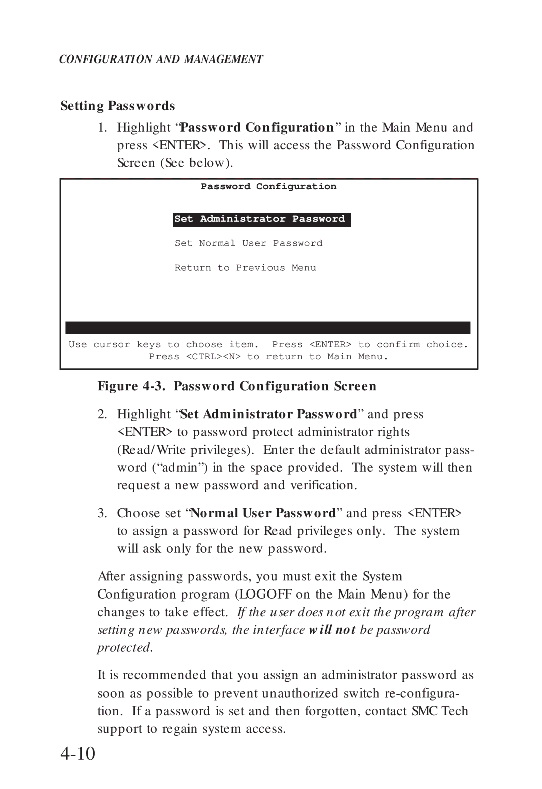 SMC Networks SMC6608T, SMC6608M manual Setting Passwords, Password Configuration 