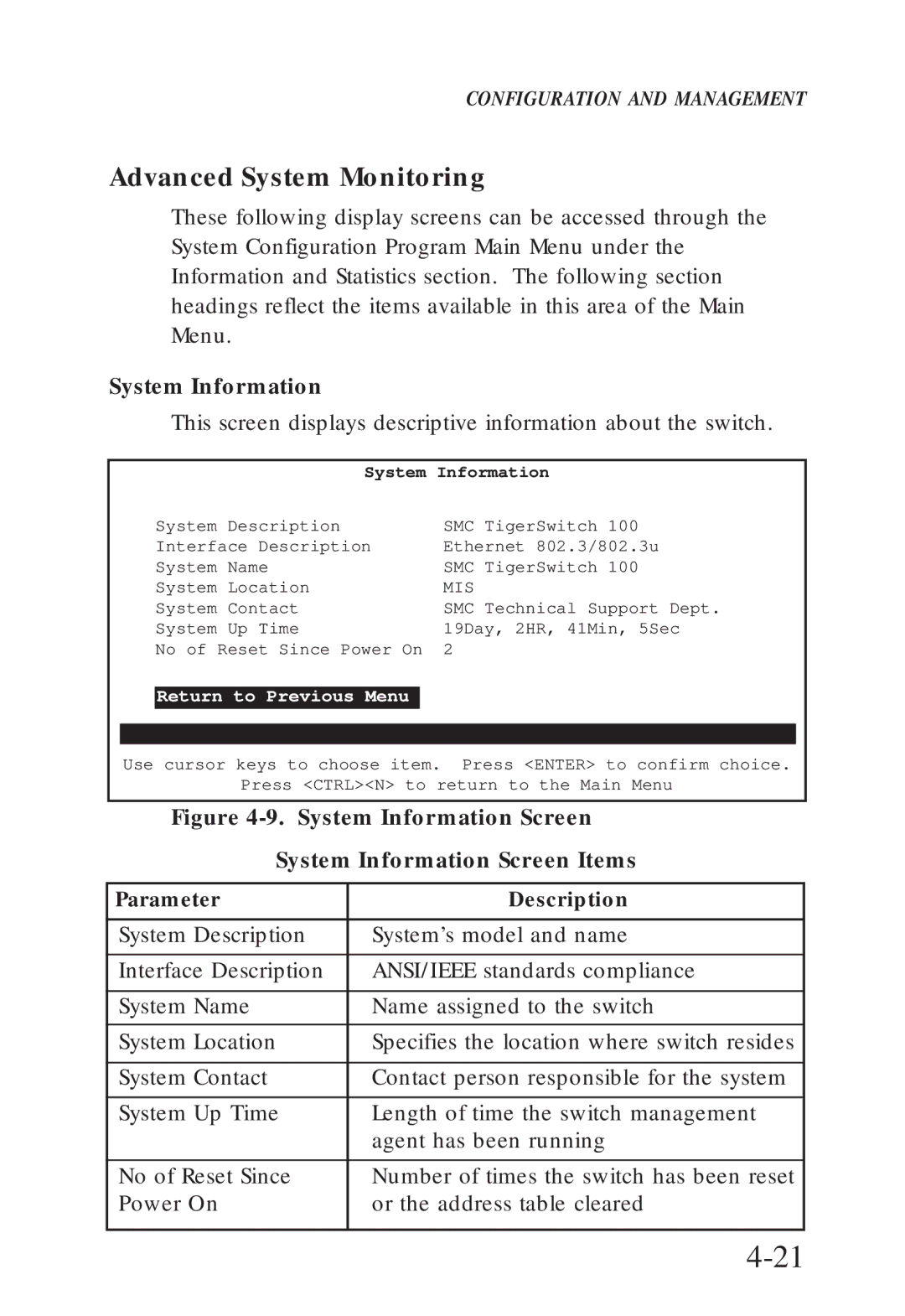 SMC Networks SMC6608M, SMC6608T manual Advanced System Monitoring, System Information 