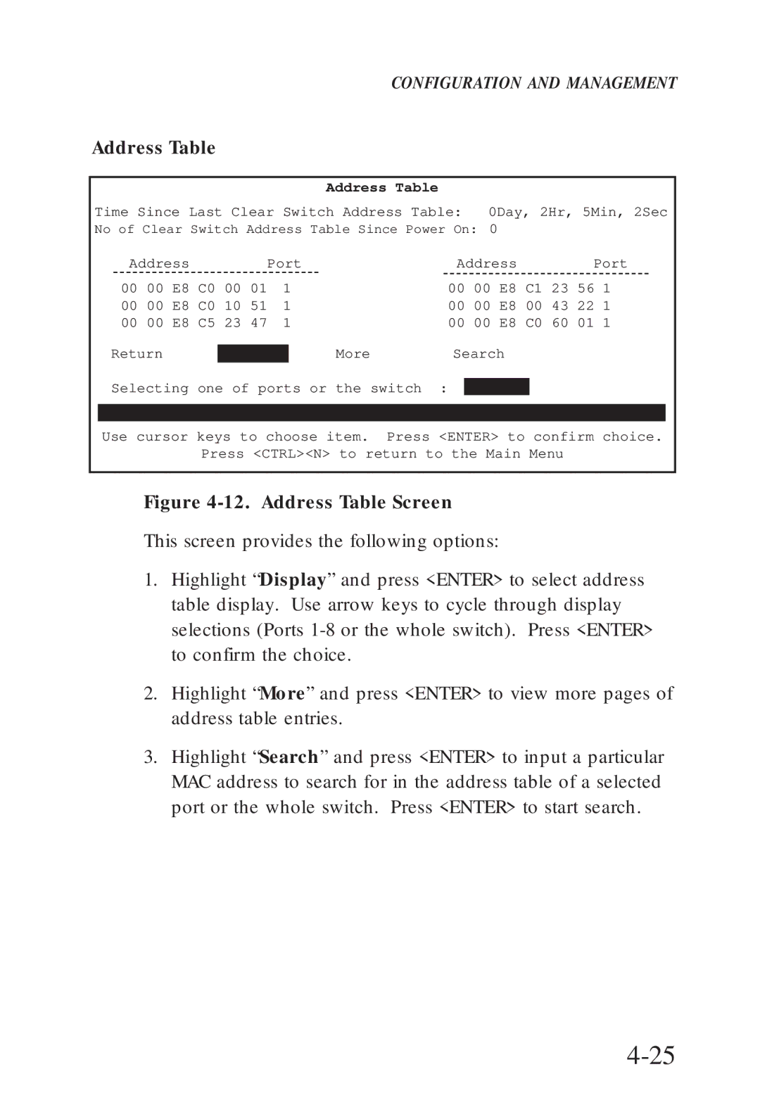 SMC Networks SMC6608M, SMC6608T manual Address Table 