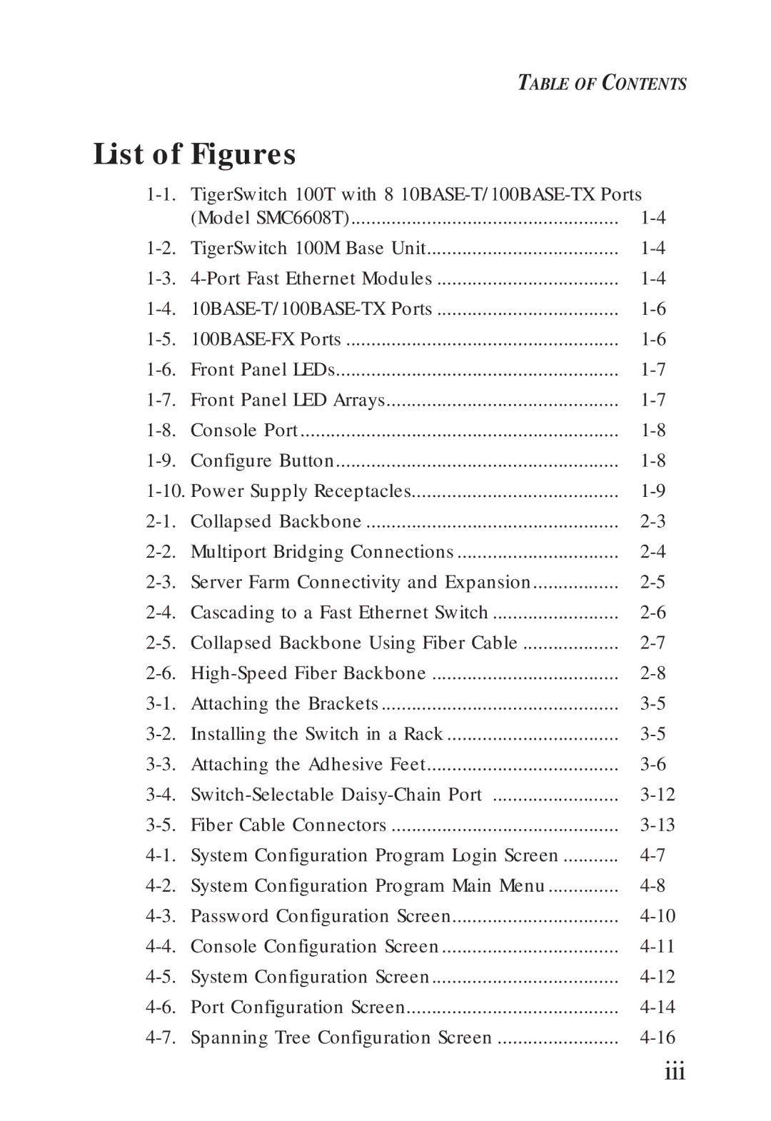 SMC Networks SMC6608M, SMC6608T manual List of Figures, Iii 