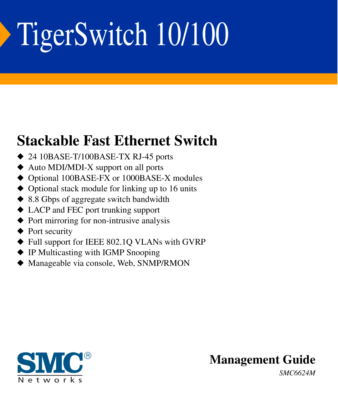 SMC Networks SMC6624M manual TigerSwitch 10/100 