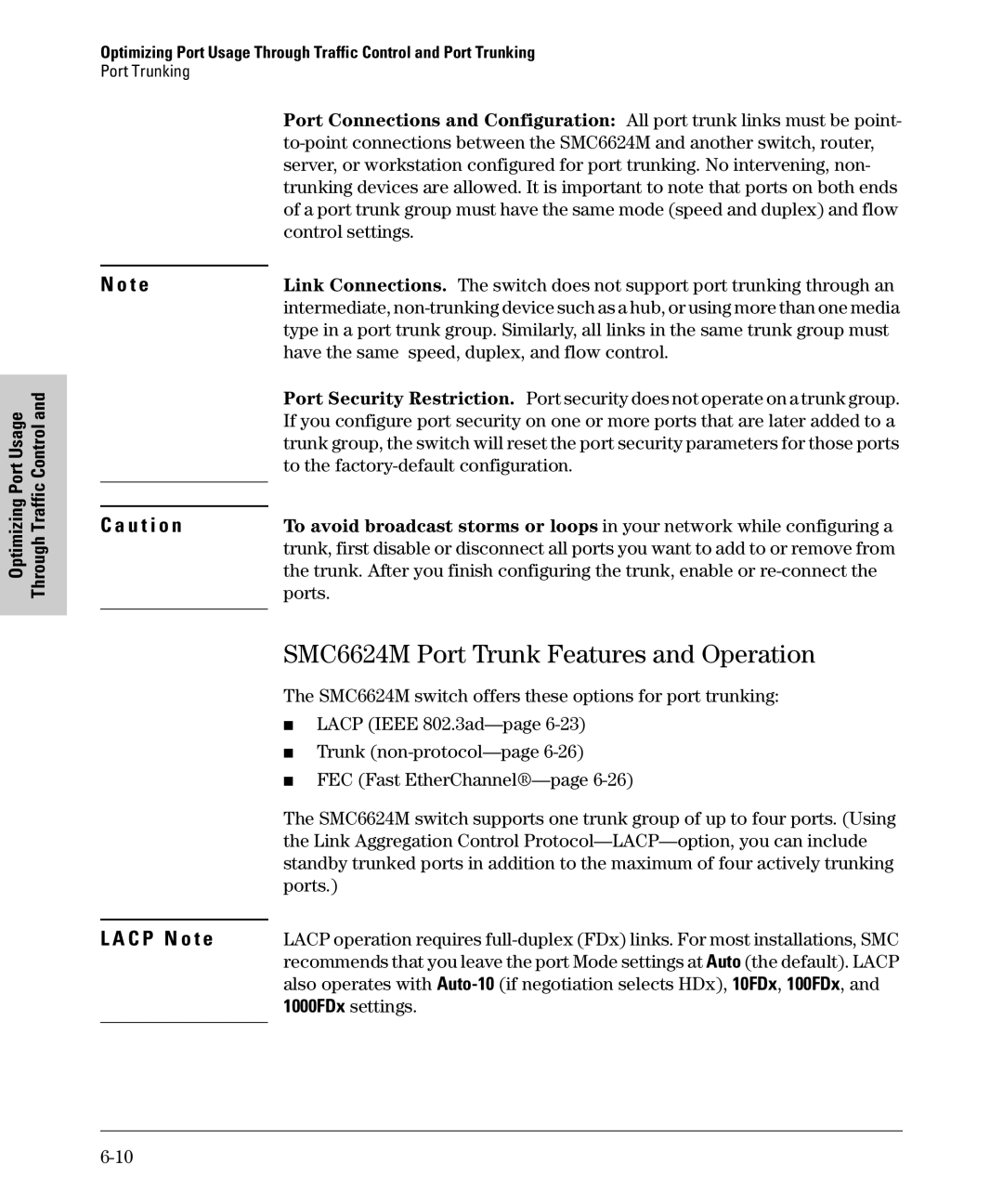 SMC Networks manual SMC6624M Port Trunk Features and Operation, Control settings, To the factory-default configuration 