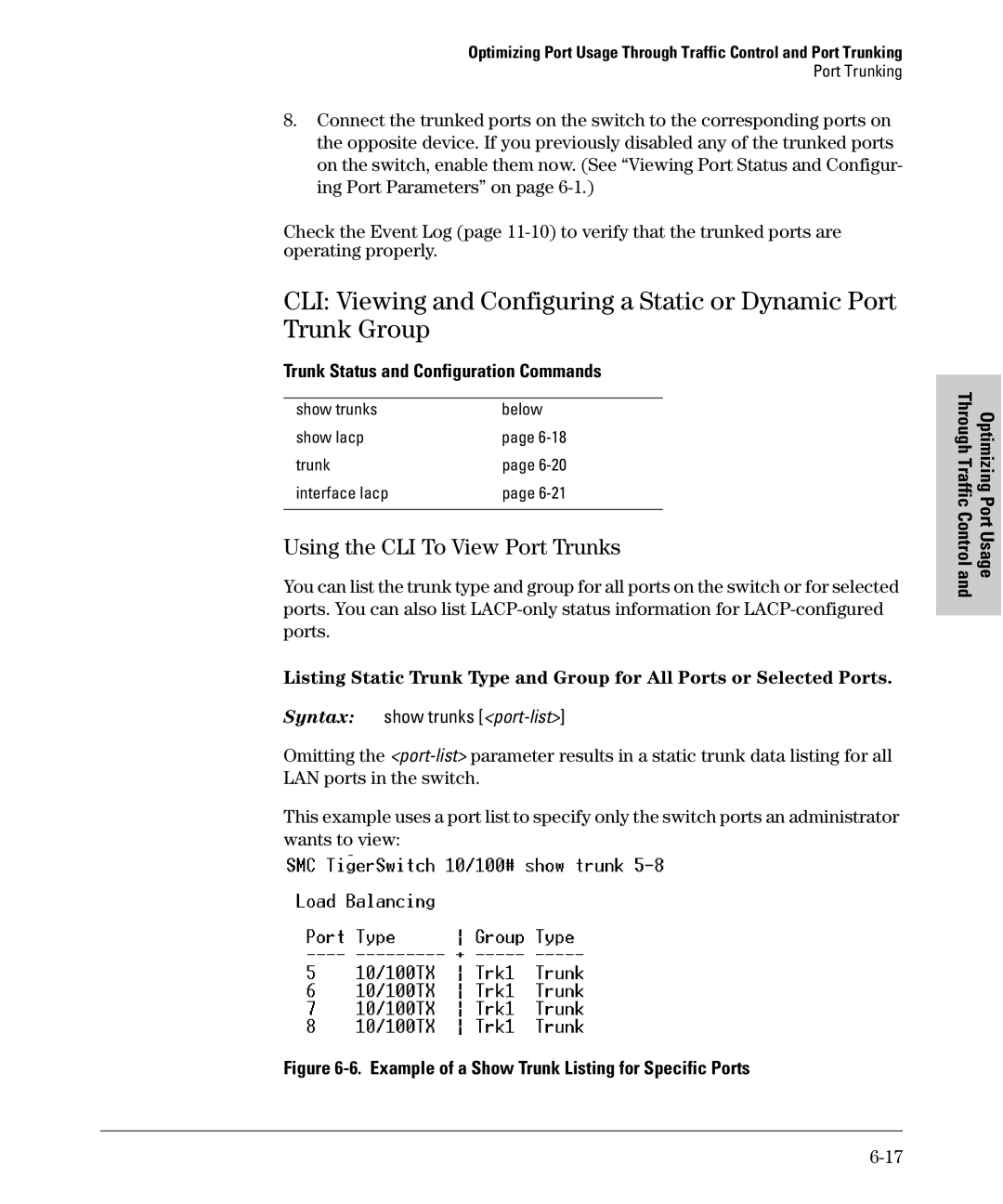 SMC Networks SMC6624M manual Using the CLI To View Port Trunks, Trunk Status and Configuration Commands 