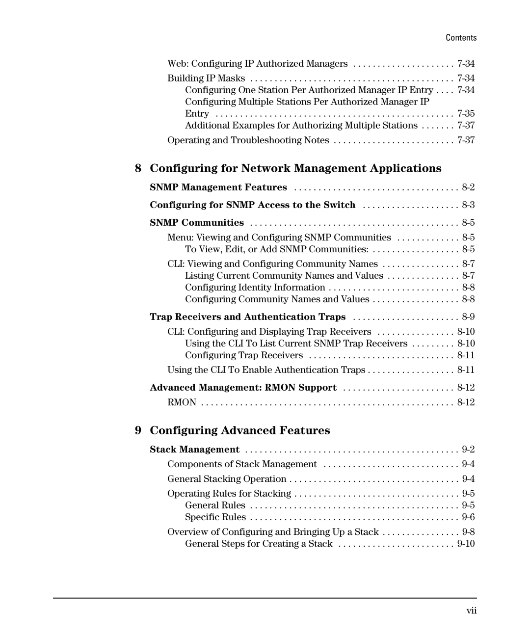 SMC Networks SMC6624M manual Web Configuring IP Authorized Managers, Operating and Troubleshooting Notes, Vii 