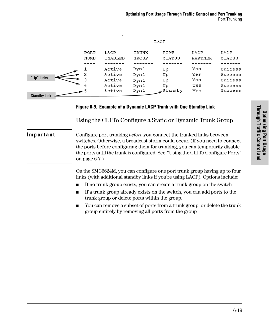 SMC Networks SMC6624M manual Using the CLI To Configure a Static or Dynamic Trunk Group 