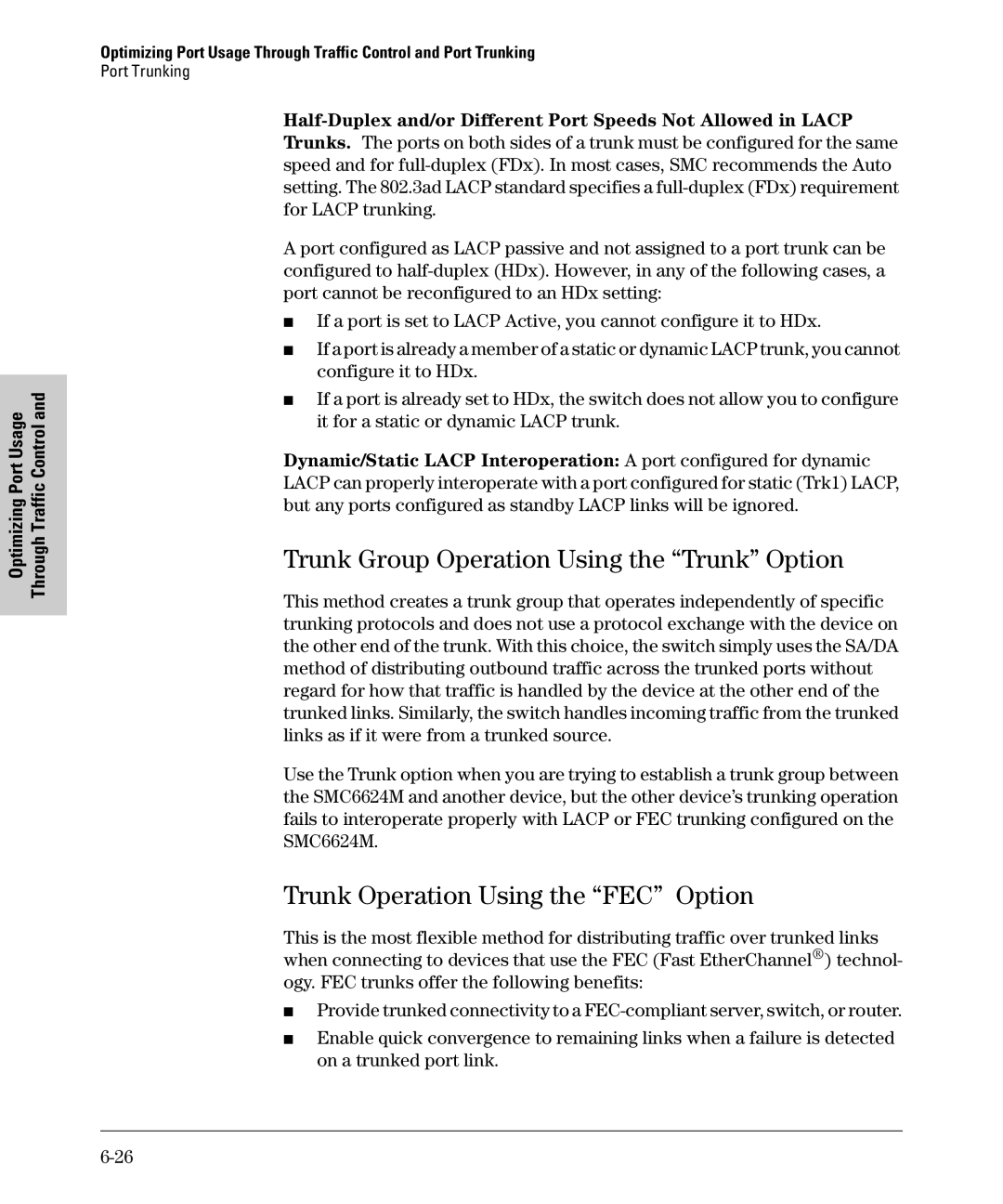 SMC Networks SMC6624M manual Trunk Group Operation Using the Trunk Option, Trunk Operation Using the FEC Option 