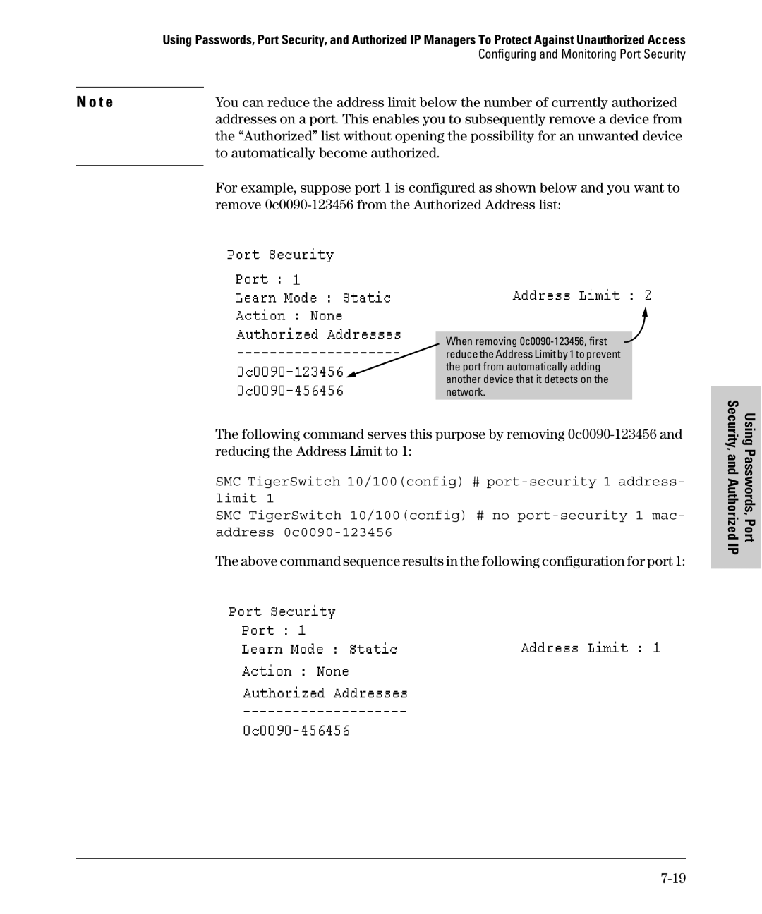 SMC Networks SMC6624M manual To automatically become authorized, Remove 0c0090-123456 from the Authorized Address list 