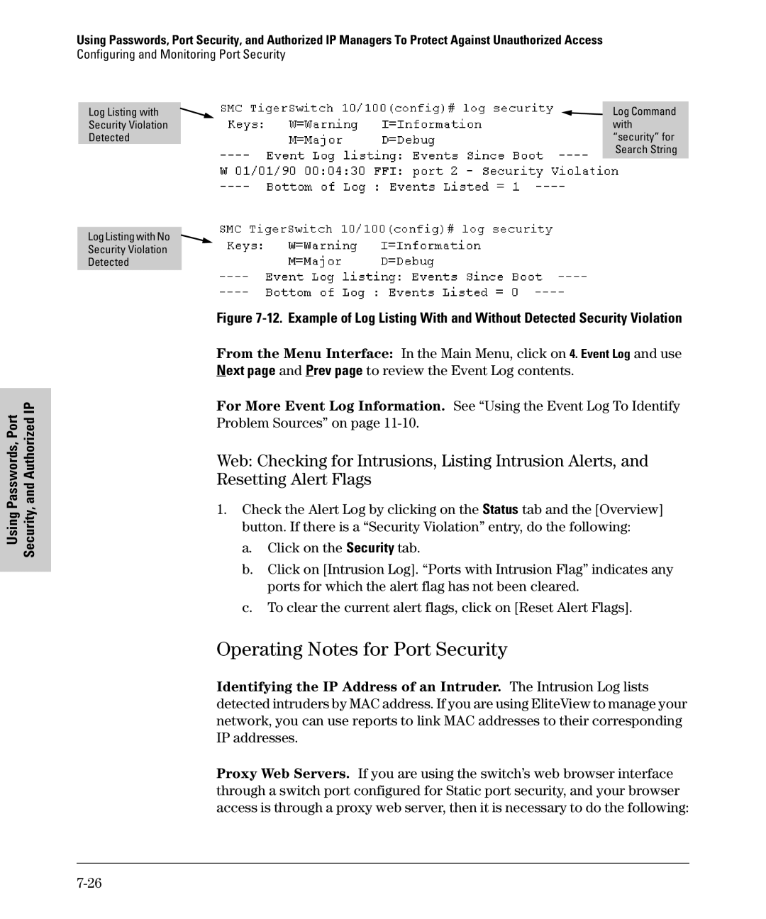 SMC Networks SMC6624M manual Operating Notes for Port Security 