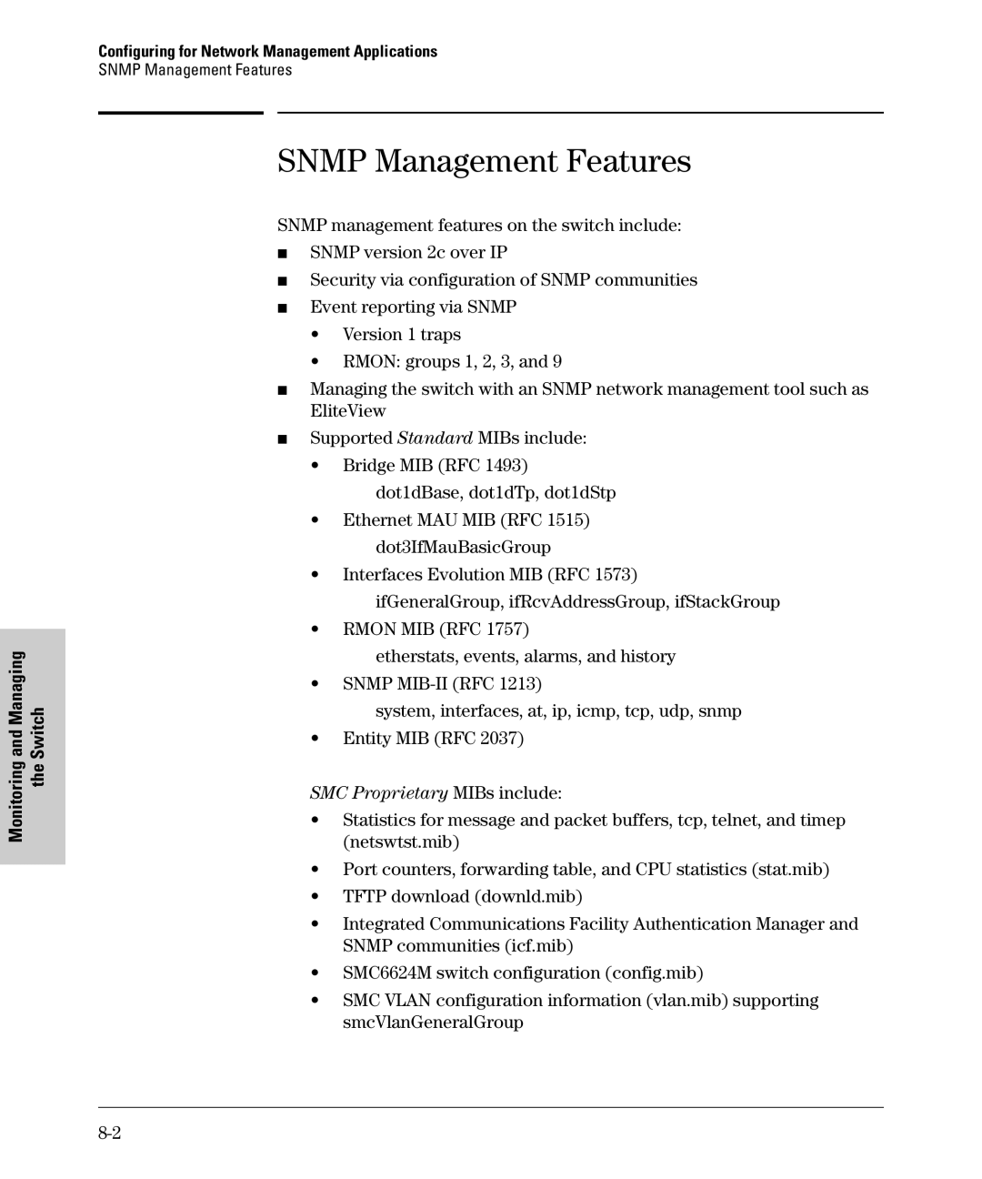 SMC Networks SMC6624M manual Snmp Management Features, Managing Switch 