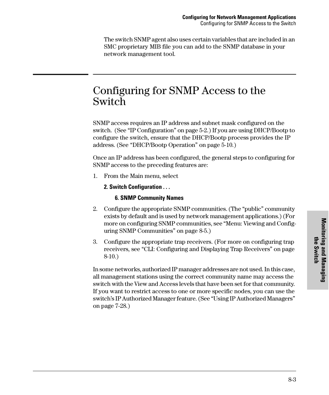 SMC Networks SMC6624M manual Configuring for Snmp Access to the Switch, Switch Configuration Snmp Community Names 