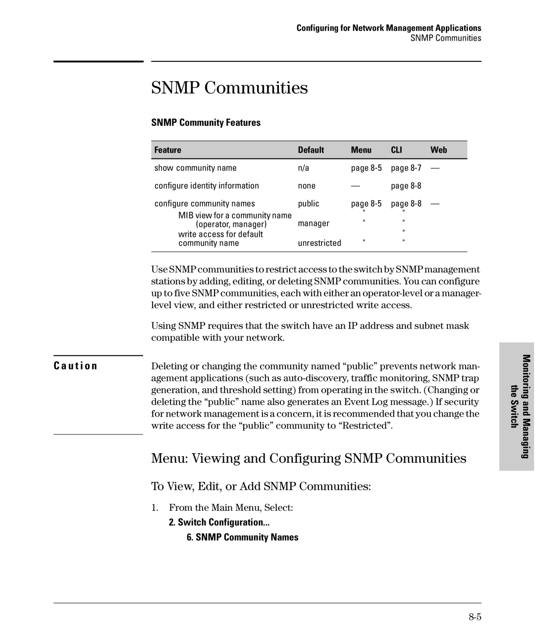 SMC Networks SMC6624M manual Menu Viewing and Configuring Snmp Communities, To View, Edit, or Add Snmp Communities 