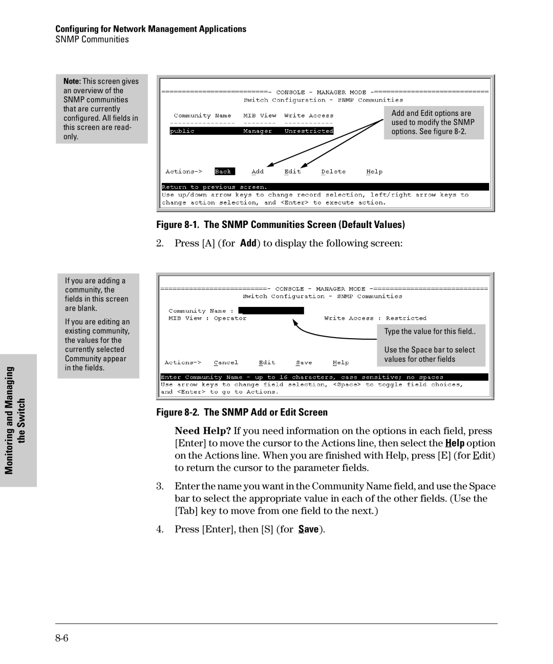 SMC Networks SMC6624M manual Snmp Communities Screen Default Values, Snmp Add or Edit Screen 