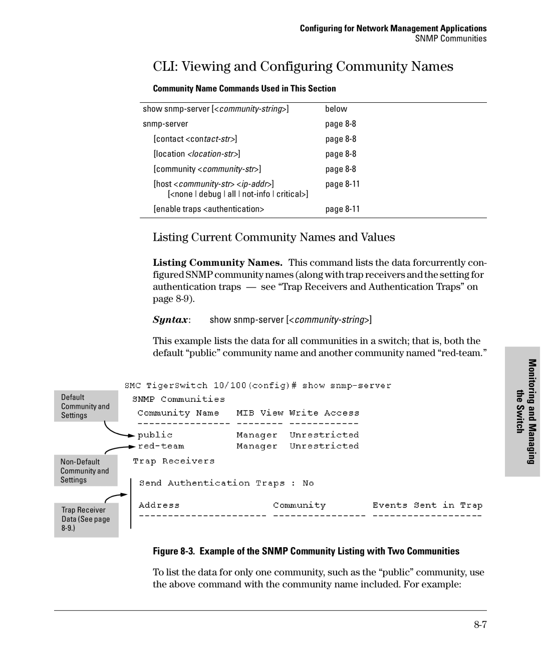 SMC Networks SMC6624M manual CLI Viewing and Configuring Community Names, Listing Current Community Names and Values 