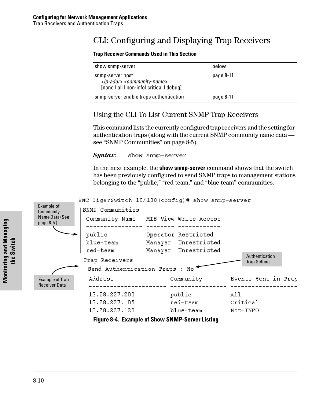 SMC Networks SMC6624M CLI Configuring and Displaying Trap Receivers, Using the CLI To List Current Snmp Trap Receivers 