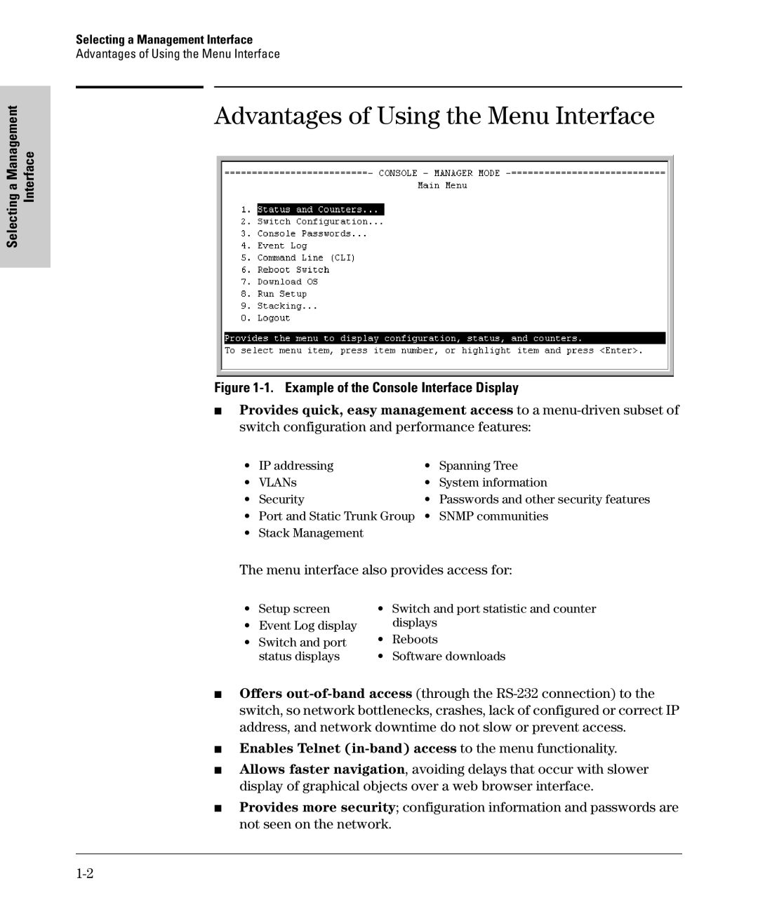 SMC Networks SMC6624M manual Advantages of Using the Menu Interface, Selecting a Management Interface 